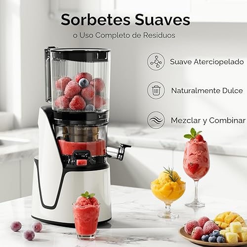 Miniatura 9 de Máquinas Exprimidoras, Extractor de Jugos de Prensa Fría 3 en 1 con Conducto Extra Grande de 6.5", Gran Capacidad de 100oz, Motor AC, Hace Jugo