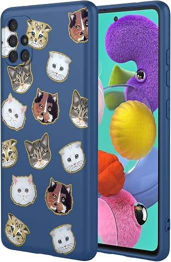 Phone Case for Galaxy A51 4G Case, Samsung M40s SM-A515U Case Shockproof Flexible Bumper TPU Soft Case Cat Pattern Phone Cover for Samsung Galaxy A51 4G Blue Cat