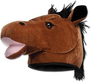 Beistle Unisex Plush Horse Head Hat - Western Costume Accessory, Farm Themed Party Supplies, Crazy Animal Headwear, Dress-Up Accessories, Derby Day Novelty Cap