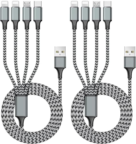 Puxnoin Cable de carga múltiple de 6 pies, paquete de 2 cables de carga múltiple 4 en 1, cable universal de carga rápida USB múltiple con tipo C,