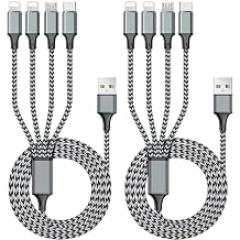 Puxnoin Multi Charging Cable 6FT 2Pack Multi Charger Cable 4 in 1 Universal Multiple USB Fast Charging Cord with Type-C, Micro USB Port for Most Cell Phone, Tablets
