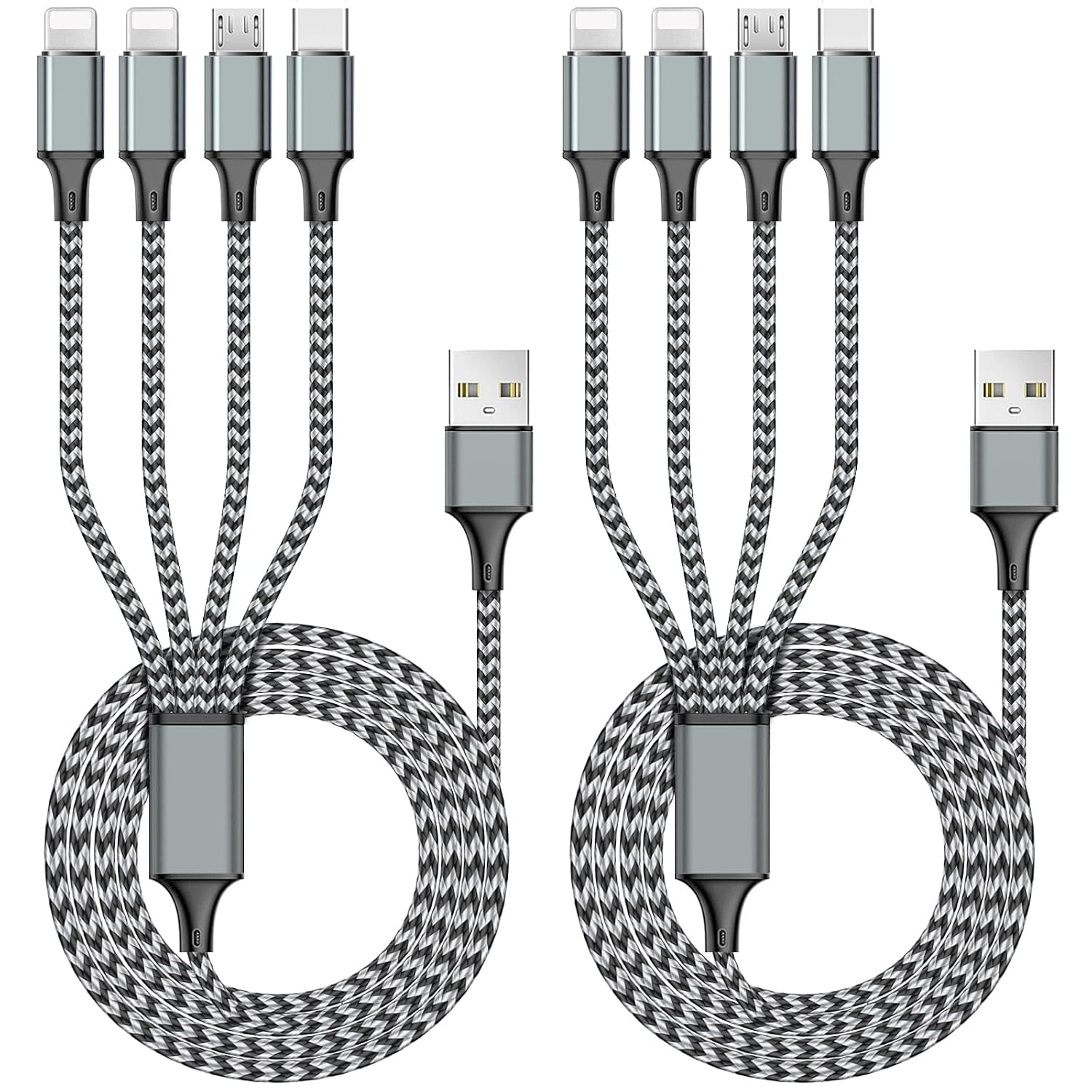 Puxnoin Multi Charging Cable 6FT 2Pack Multi Charger Cable 4 in 1 Universal Multiple USB Fast Charging Cord with Type-C, Micro USB Port for Most Cell Phone, Tablets