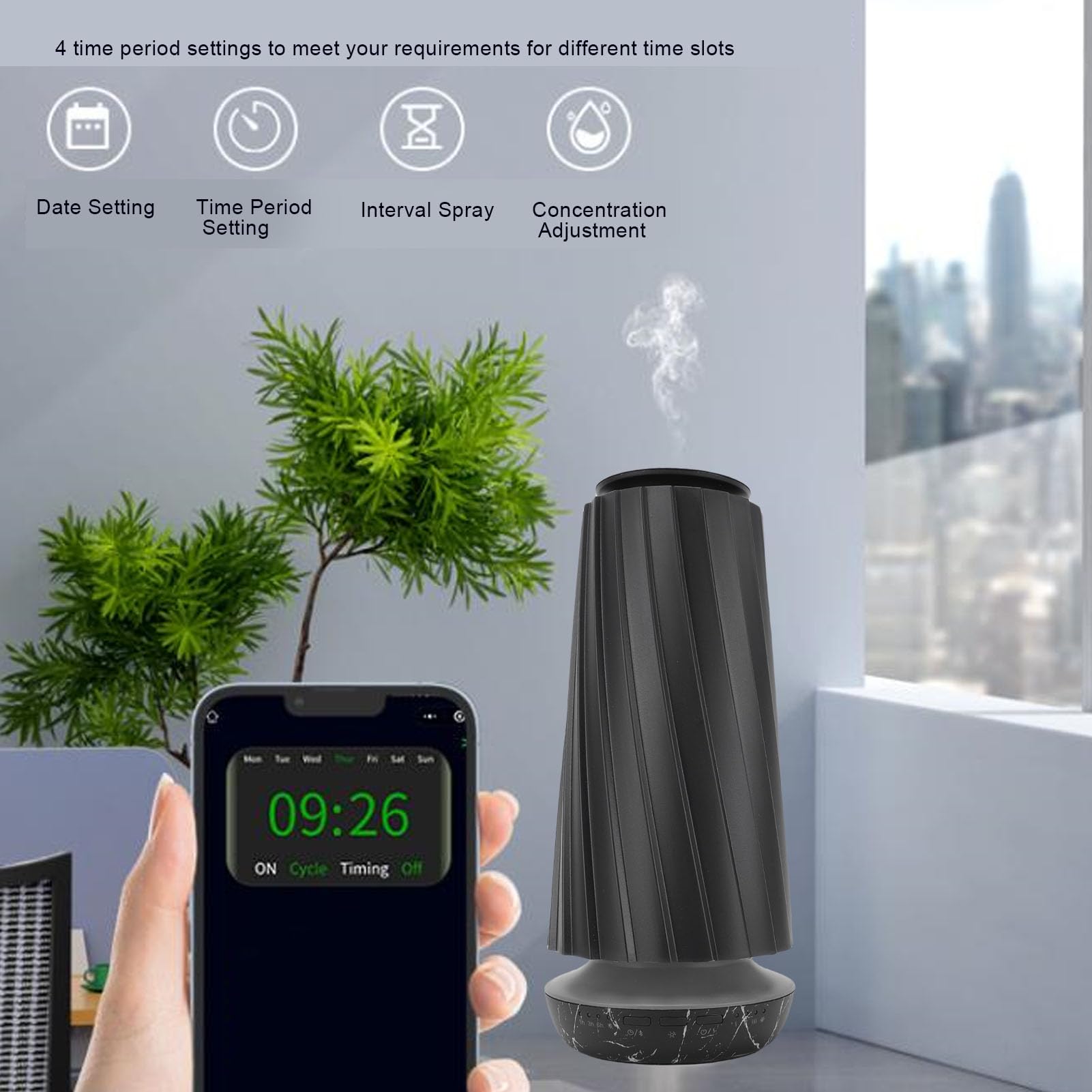 Naroote Dyfuzor Olejków Eterycznych, Cichy, Bezwodny Dyfuzor do Aromaterapii o Pojemności 100 Ml z Inteligentnym Czujnikiem, Timer Sterowany za Pomocą Aplikacji do łazienki (BLACK)
