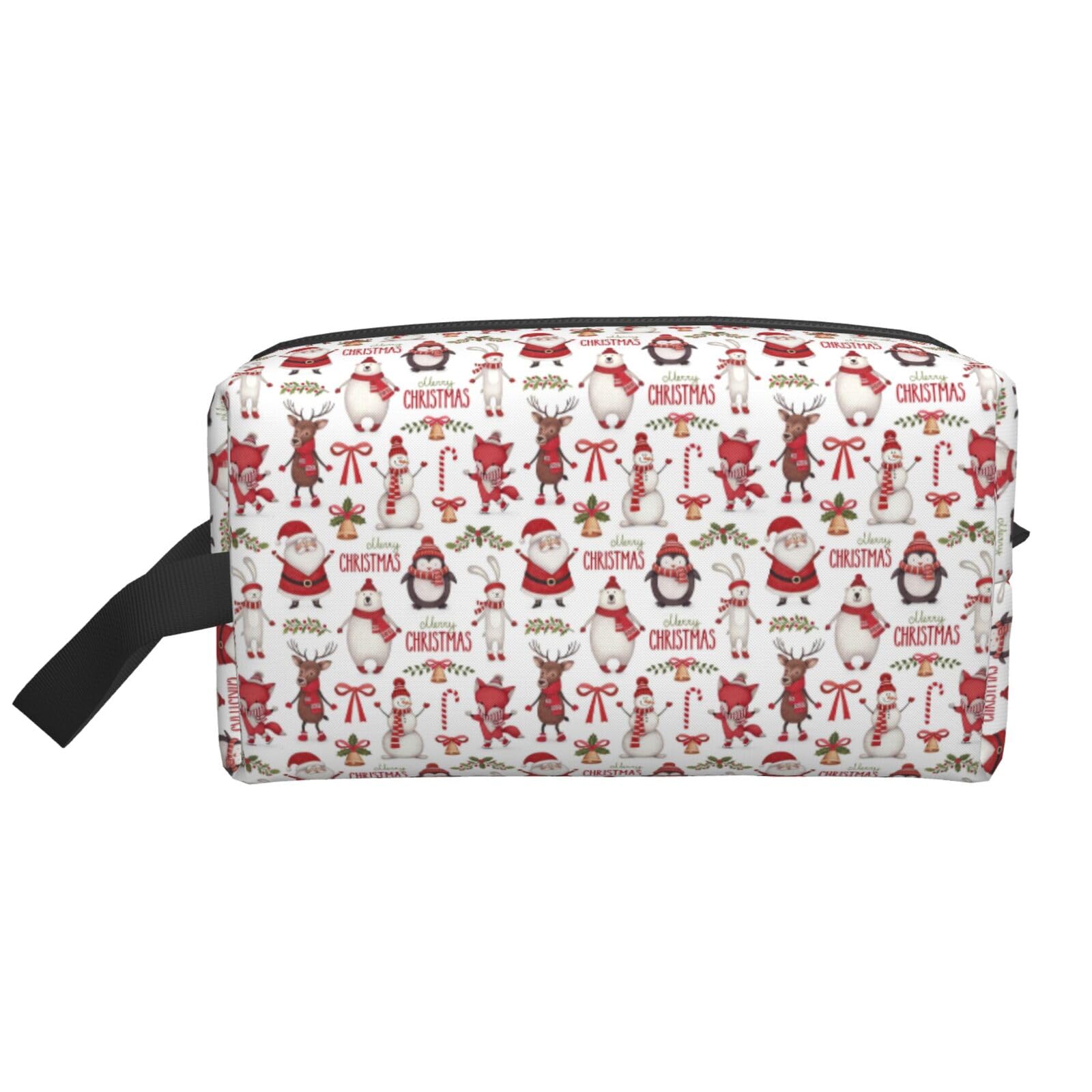 Ercgad Unisex White Christmas Santa Claus Print Large Capacity Travel Toiletry Bag Cosmetic Pouch Daily Storage Makeup Case