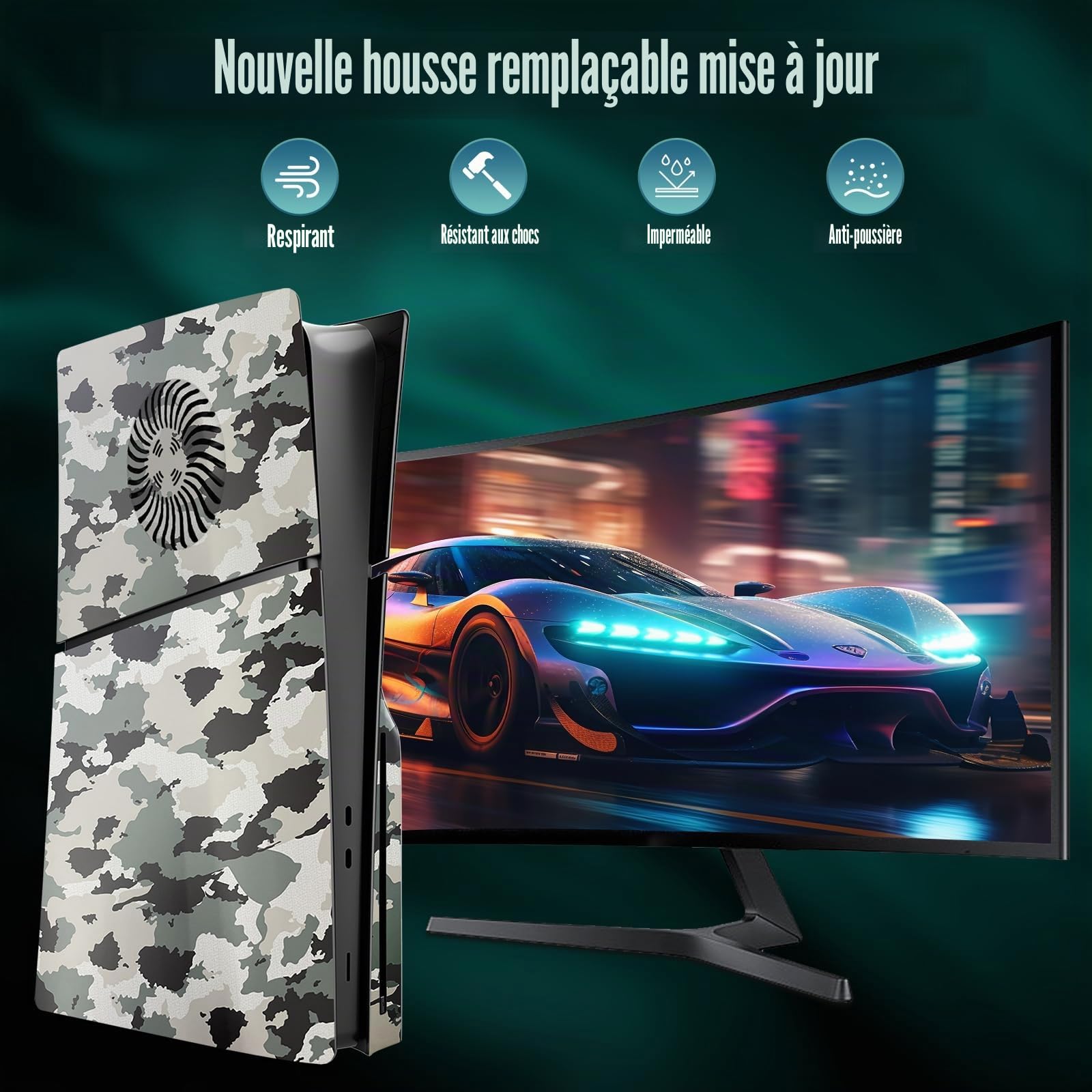 Façades pour PS5 Slim Disc Edition, Camouflage ABS Anti-rayures Anti-poussière Coque de protection de remplacement pour PlayStation 5 Slim Accessoires