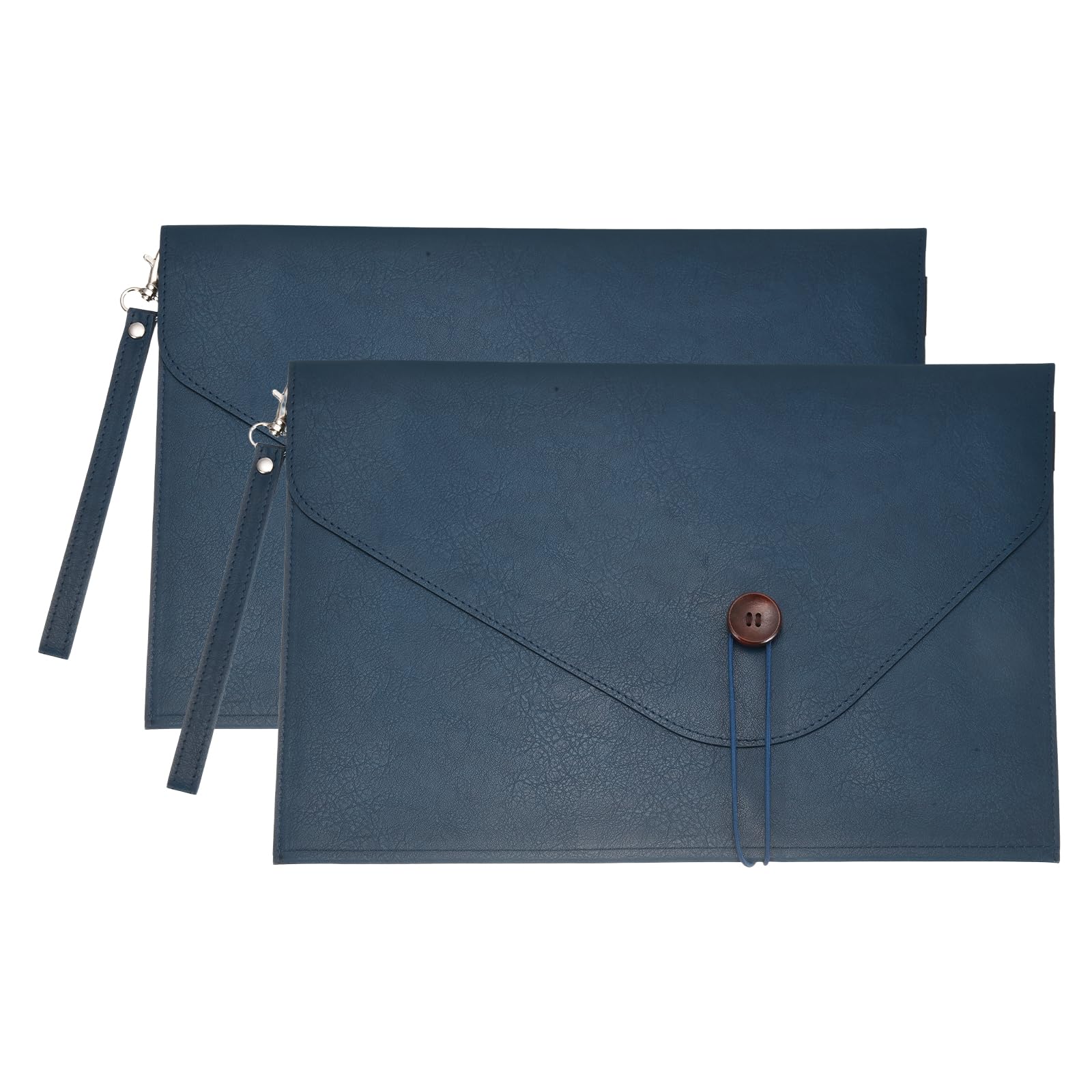PATIKIL 2Pcs PU Leather A4 File Folder, 13.9x9.7 Waterproof Envelope Document Holder Portfolio Folder Case Organizer with Pen Holder and Handle for Office Home Men Women Gift, Blue