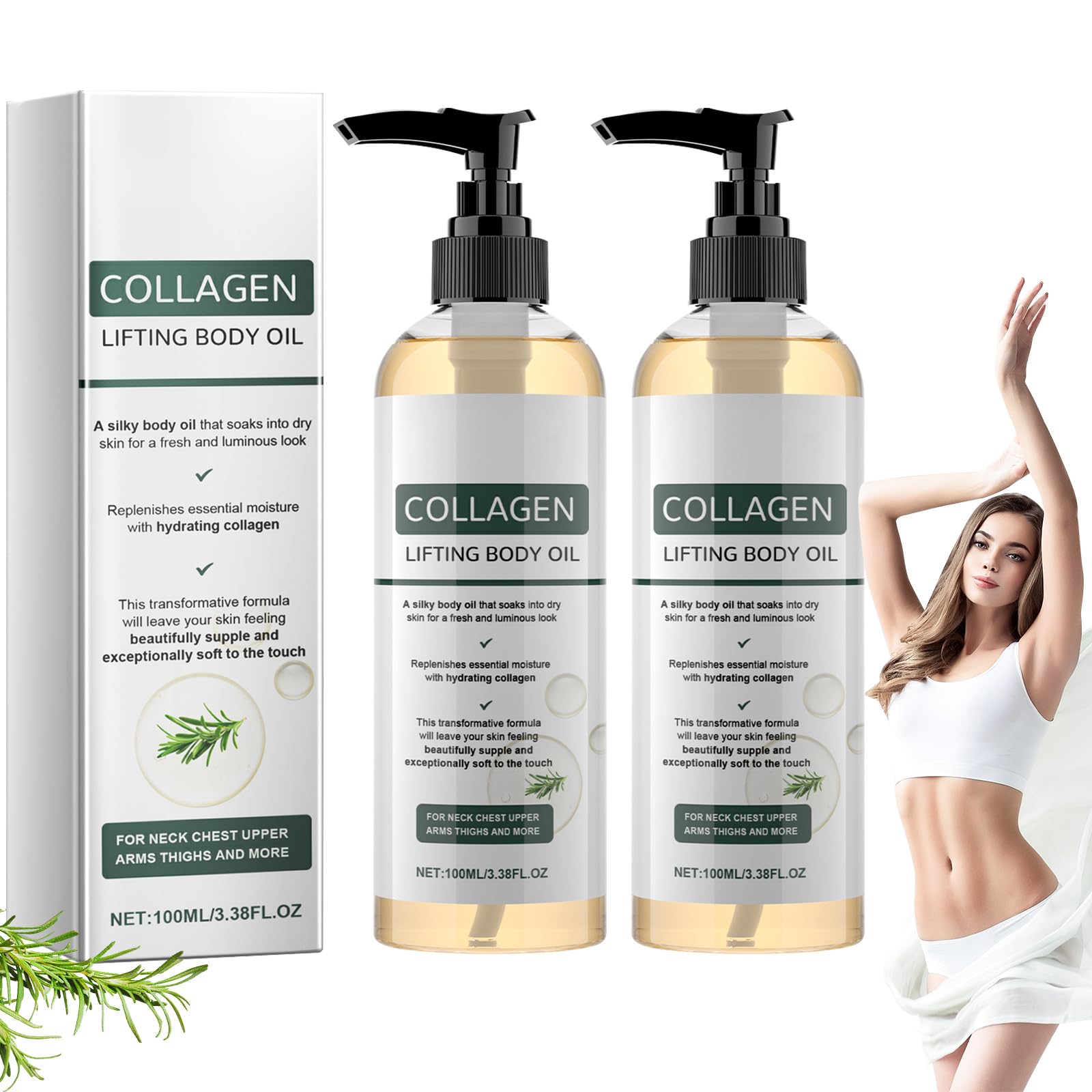 Collagen Lifting Body Oil, 2PCS Collagen Lifting & Firming Körperöl, Körperöl Straffend Feuchtigkeits & Pflegend Hautöl Massageöl zur Verbesserung der Hautelastizität, Reduziert Feine Linien
