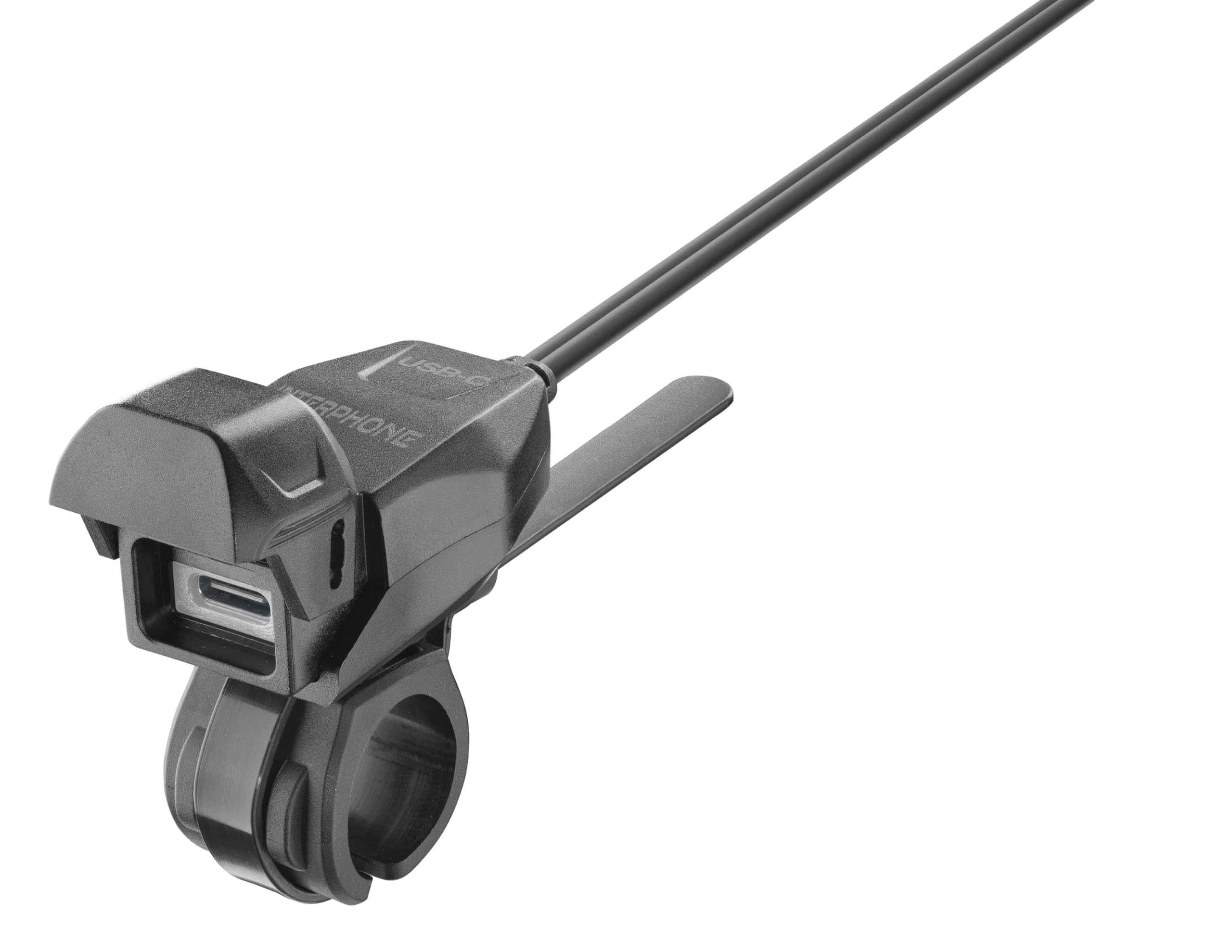 INTERPHONE - Motorcycle Tubular Handlebar Power Kit USB Type C Socket with Power Interruption - Protective Cap - Output DC 5V - 2A - Cable 170 cm