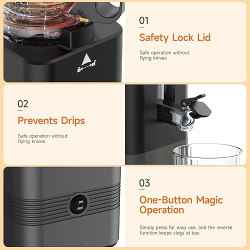 Miniatura 8 de Exprimidor de prensa en frío, máquinas exprimidoras Airpher de 400 W con canal de alimentación de 5.8 pulgadas de ancho, exprimidor de masticación