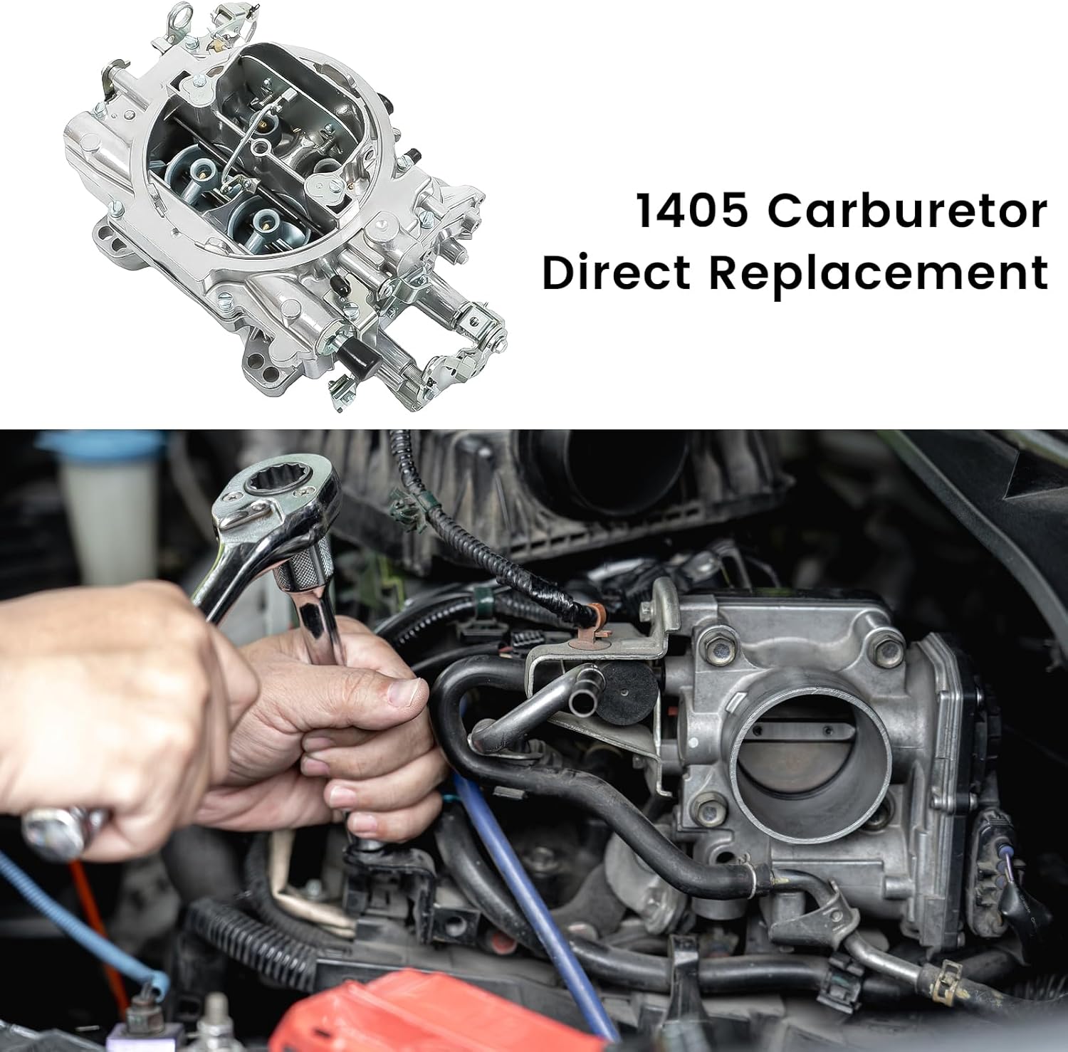 1405 Carburetor for Performer Series 600 CFM 4 Barrel Square Bore Compatible with Chevy Corvette Silverado, GMC 366, Dodge Poly Challenger Demon with Manual Choke