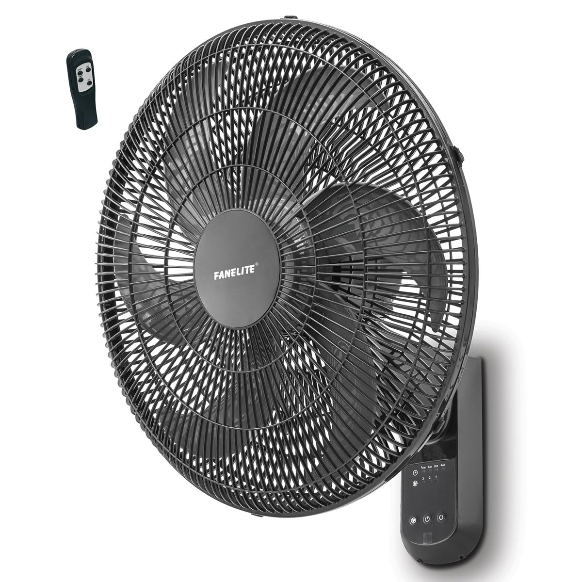 Fanelite - Ventilateur mural W1860-R PG - Diamètre 45 cm - 3 vitesses - Avec télécommande - Minuterie - Grille et hélice plastiques - Oscillant ou fixe - Installation facile - Silencieux