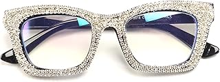 mincl Oprah style Bling Rhinestone Square Reading Glasses For Women Shiny Diamond Blue Light Blocking Eyeglasses (black, 2.5, multiplier_x)