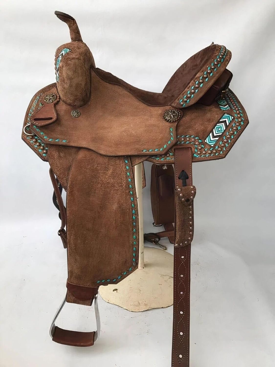 Handmade Premium Leather Comfort Western Barrel Racing Saddles for Horses Trail Equestrian Tooled Carved Horse Saddle for Equestrian Riding Size: 10-18 inch Seat QW39 (17.5" inches seat)