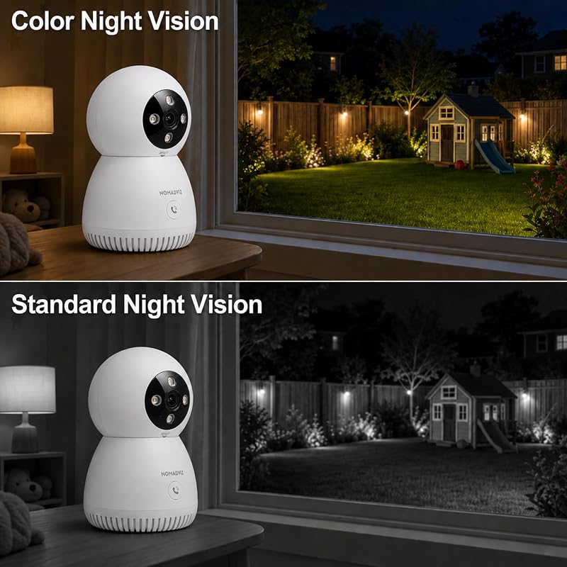 NOMADVIZ 5MP 3K Indoor Camera with One-Touch Call for Pet & Baby Monitor | 352° Pan/58° Tilt Camera for Home Security, Smart Motion Tracking, Color Night Vision, Two-Way Audio, Compatible with Alexa image 5