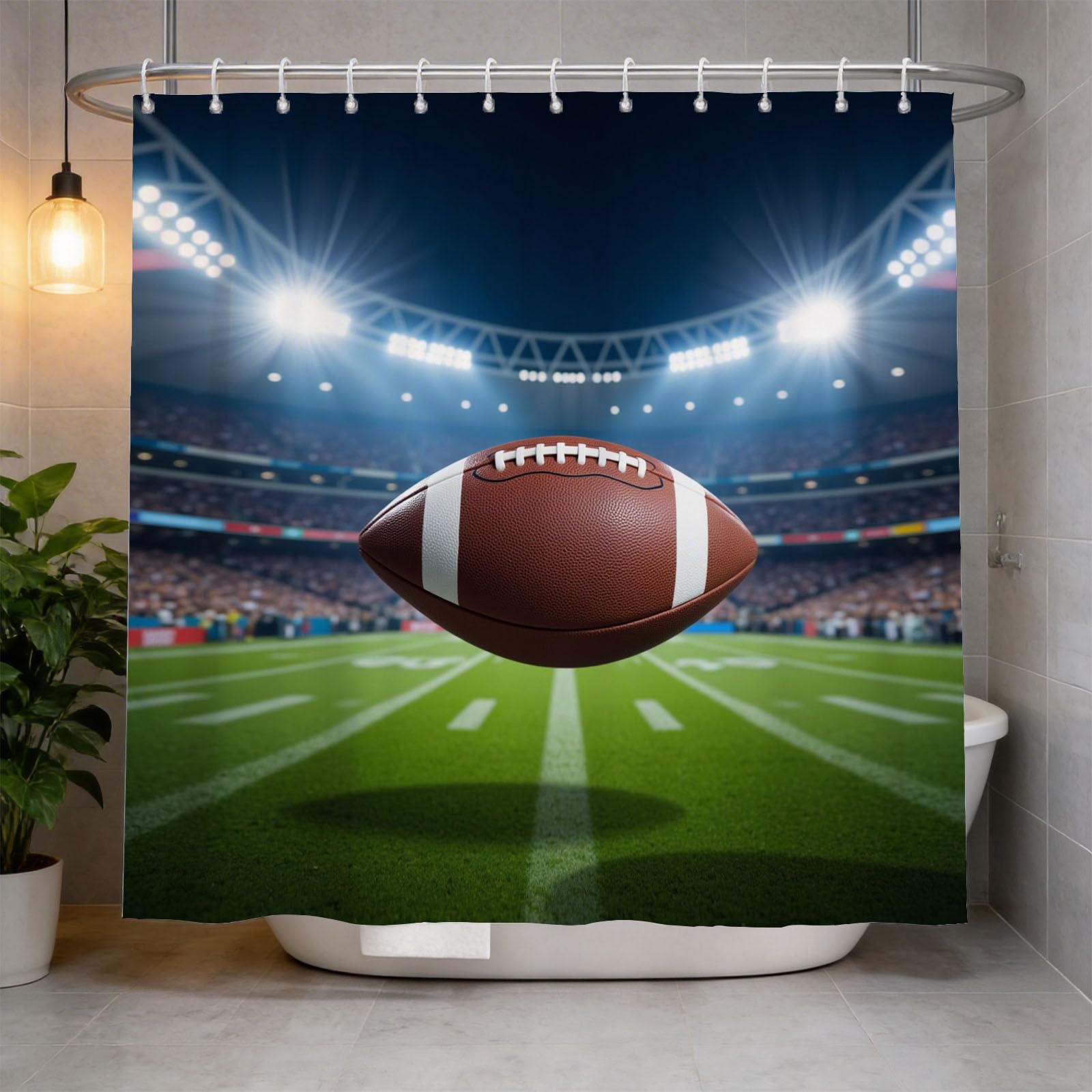 Hongduo 3D Rugby Game Shower Curtain for Stalls Bathtubs Playground Bathroom Decor Shower Curtain Set Polyester Fabric Waterproof 180x180cm/71X71 Inch with Hooks
