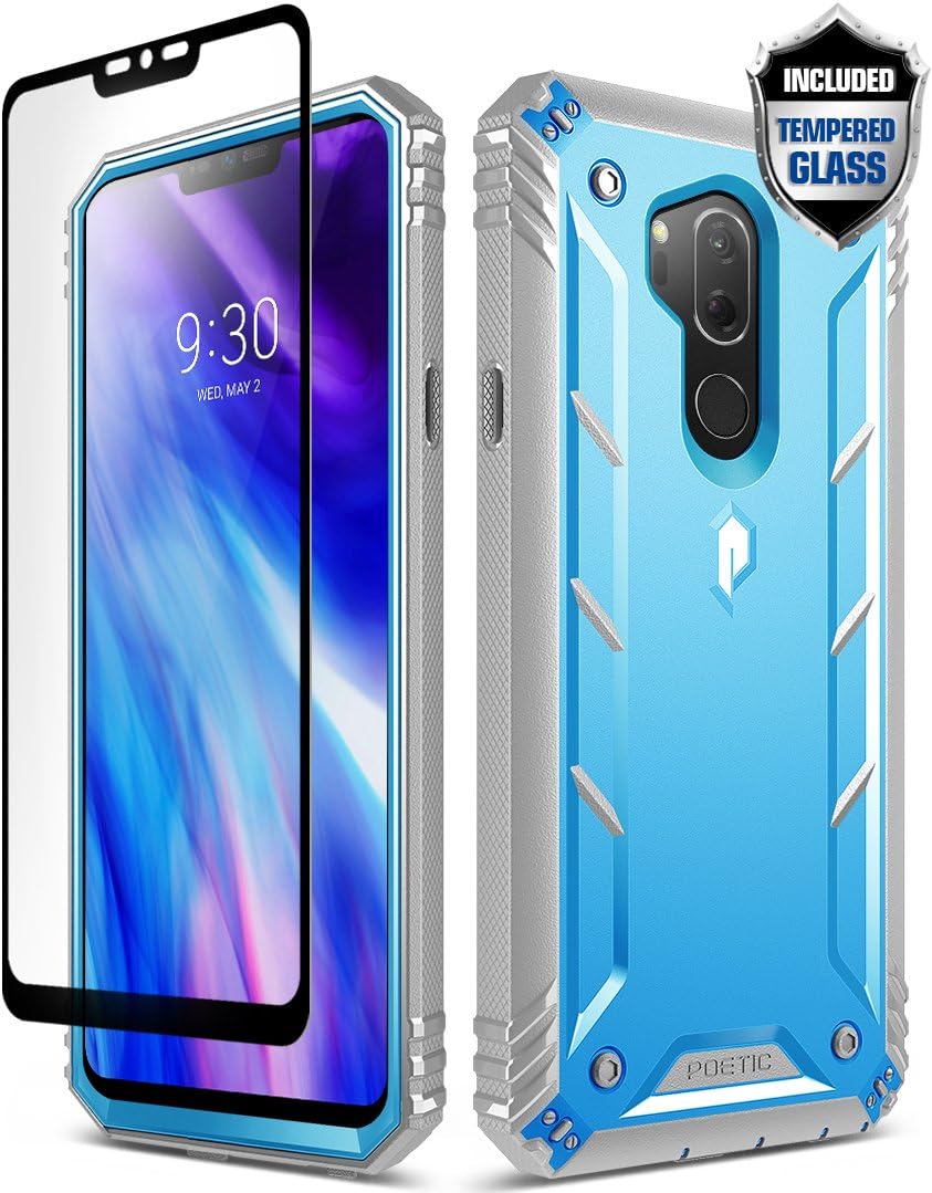 Poetic Revolution Series Case Designed for LG G7 ThinQ, Full-Body Rugged Dual-Layer Shockproof Protective Cover [with Tempered Glass], Blue