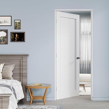 30" x 80" Prehung Door White Primed Panel Slab Doors with Jamb Kit, Solid Core MDF Interior Door for Bathroom Pantry Laundry, Easy Assemble - Left Handed Silver Hinge