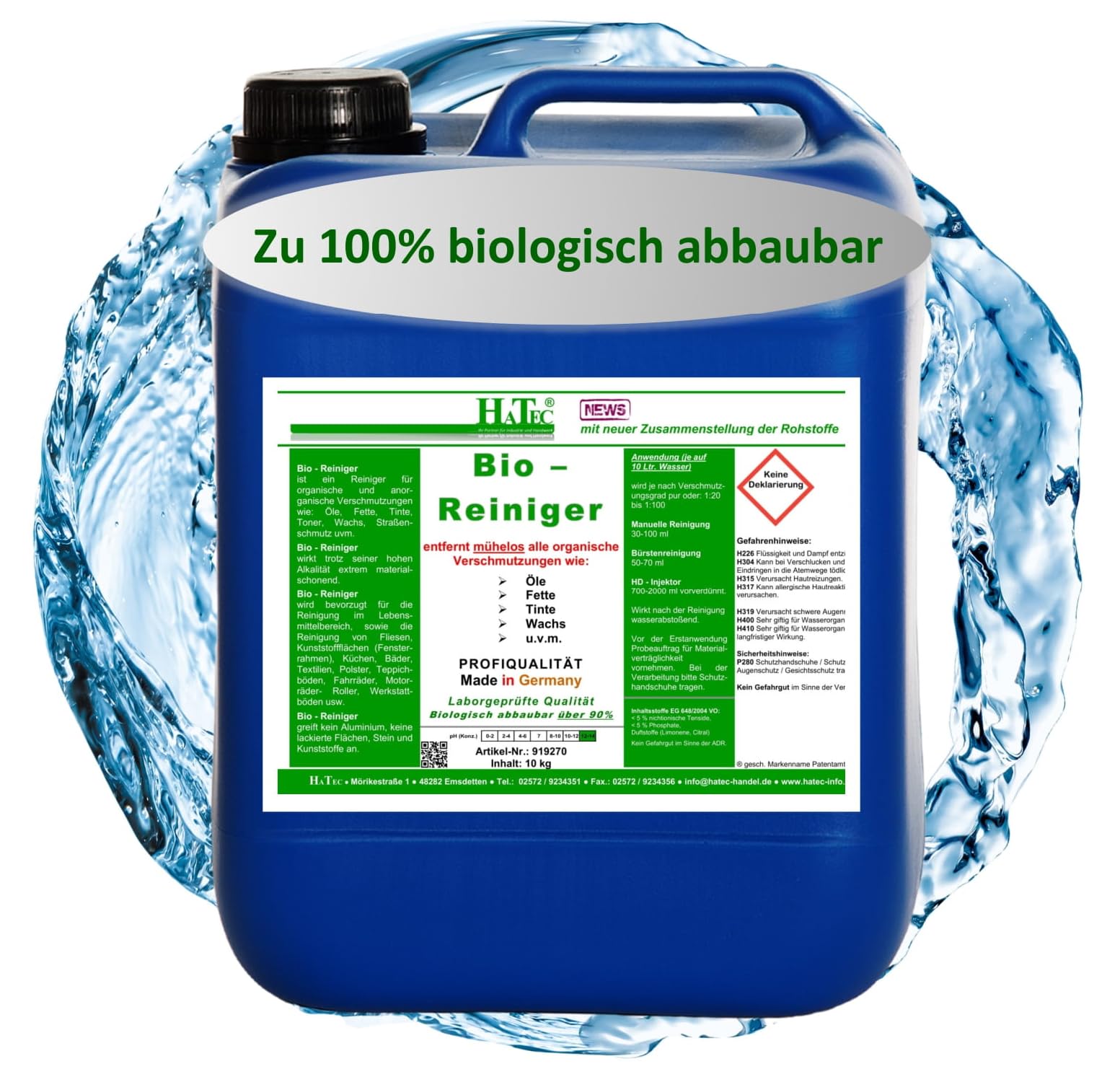 Bio-Reiniger 10-kg Konzentrat, über 90% biologisch abbaubar, Allzweckreiniger | hohe Effektivität | Polsterreiniger | Teppichreiniger | Entfetten | Oberflächenreinger