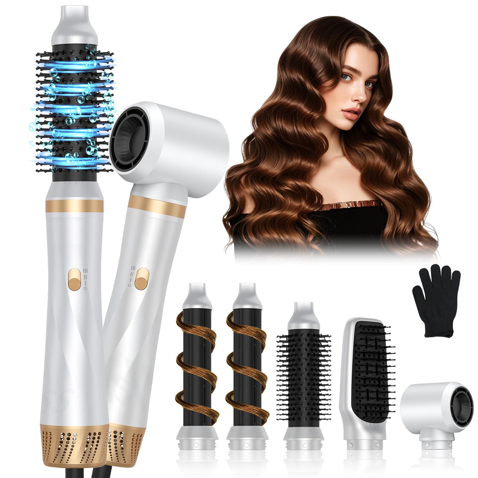 Cepillo Secador de Pelo 5 en 1, 1000W Air Styler Set,Cepillo De Aire Caliente Multifunción,Moldeador Pelo With Riza 3 Temperaturas, Tecnología Ion,Cepillo Alisador para Da Volumen, Alisa y Seca