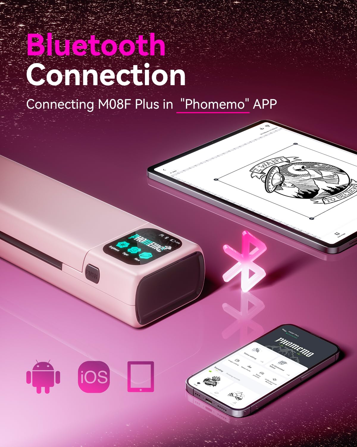 Phomemo M08F Plus AI Termocopiadora Tattoo con Pantalla Táctil - Impresora Termica Tattoo por Transferencia Térmica para Artistas con con diseño IA, Incluye 10 Hojas de Papel de Transferencia