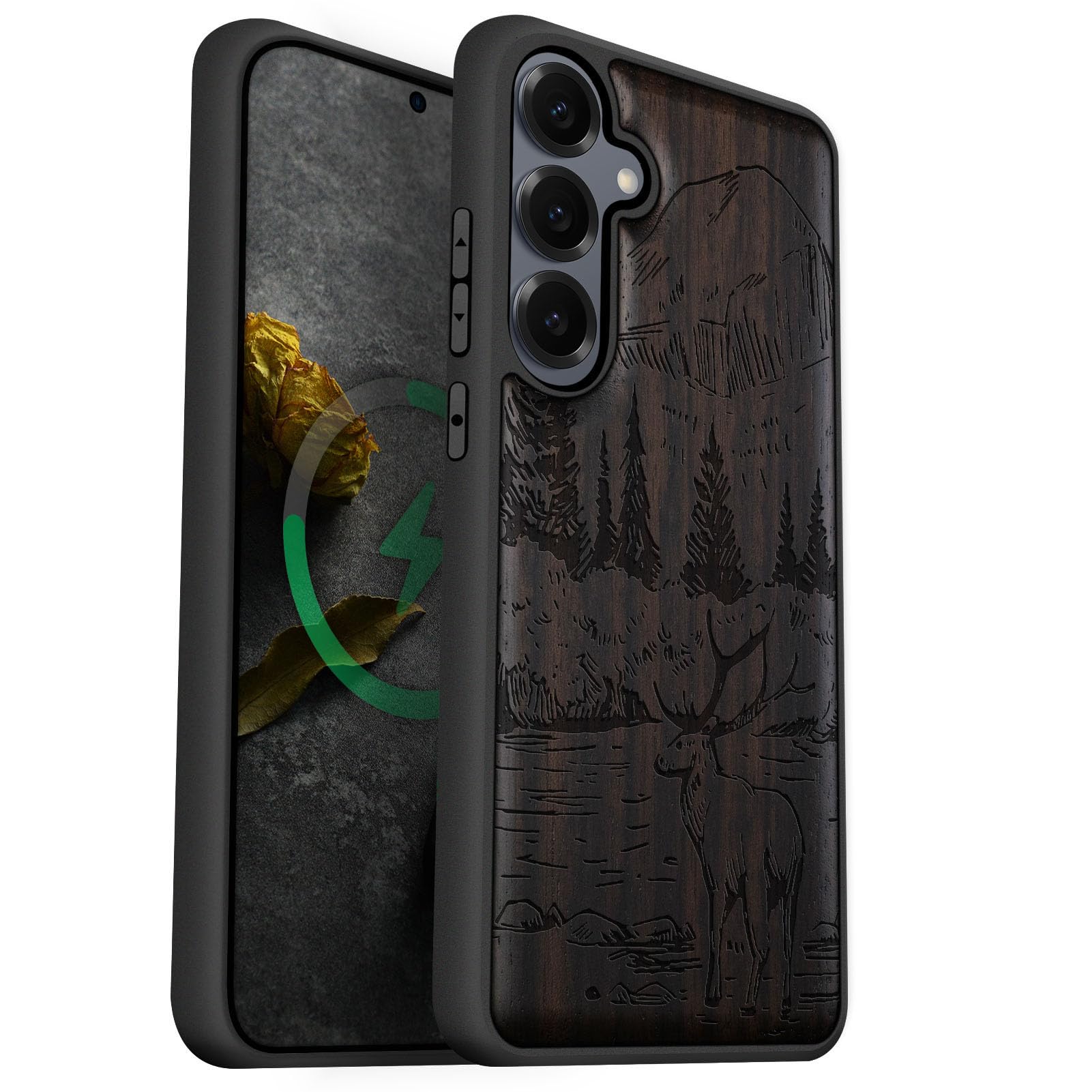 Carveit Magnetic Wooden Case for Samsung Galaxy S25 Case 2025, TPU Shockproof Cover & Wood Artisan Engraved, Compatible with MagSafe Wireless Chargers