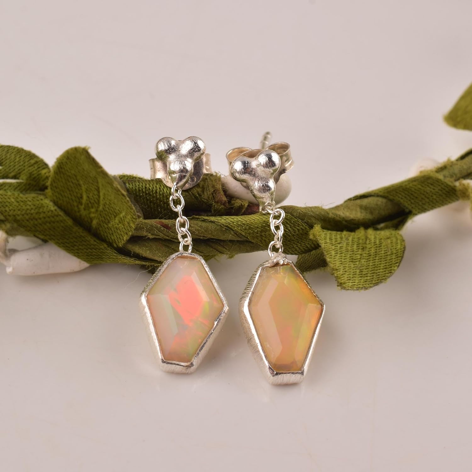 Natural Ethiopian Opal Earring 925 Sterling Silver, Dainty Simple Earring Jewelry Gift for Her, Birthstone Energy Healing Stones, Opal Earring - Image 6