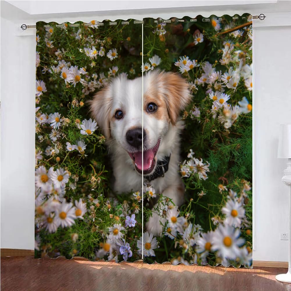 Rideau occultant chien et isolant thermique 140x260cm avec oeillets pour chambre