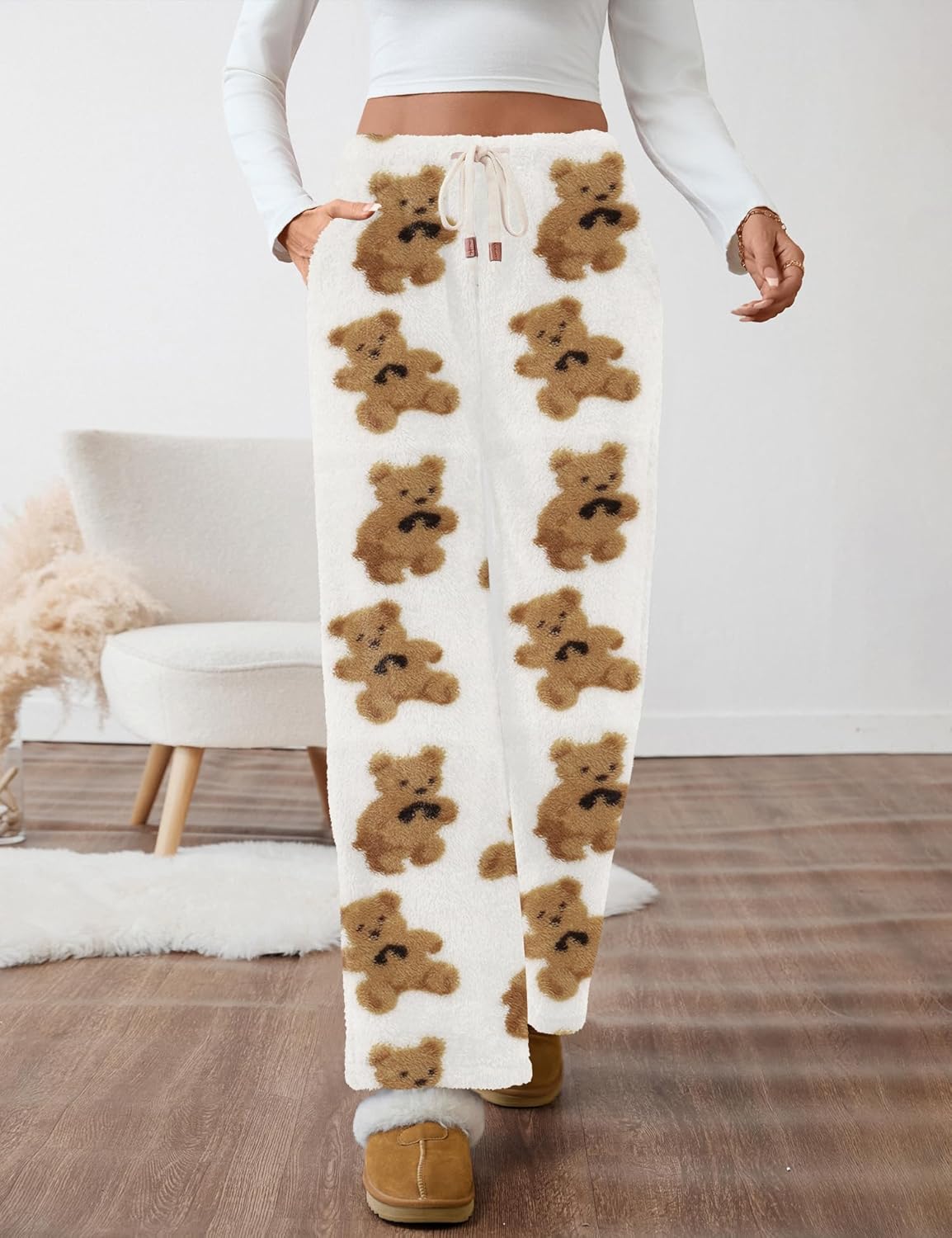 Ivicoer Women's Warm Fleece Pajama Pants Fluffy Plush Cute Printed Elastic Waist Winter Warm Soft Pj Bottoms - Image 4