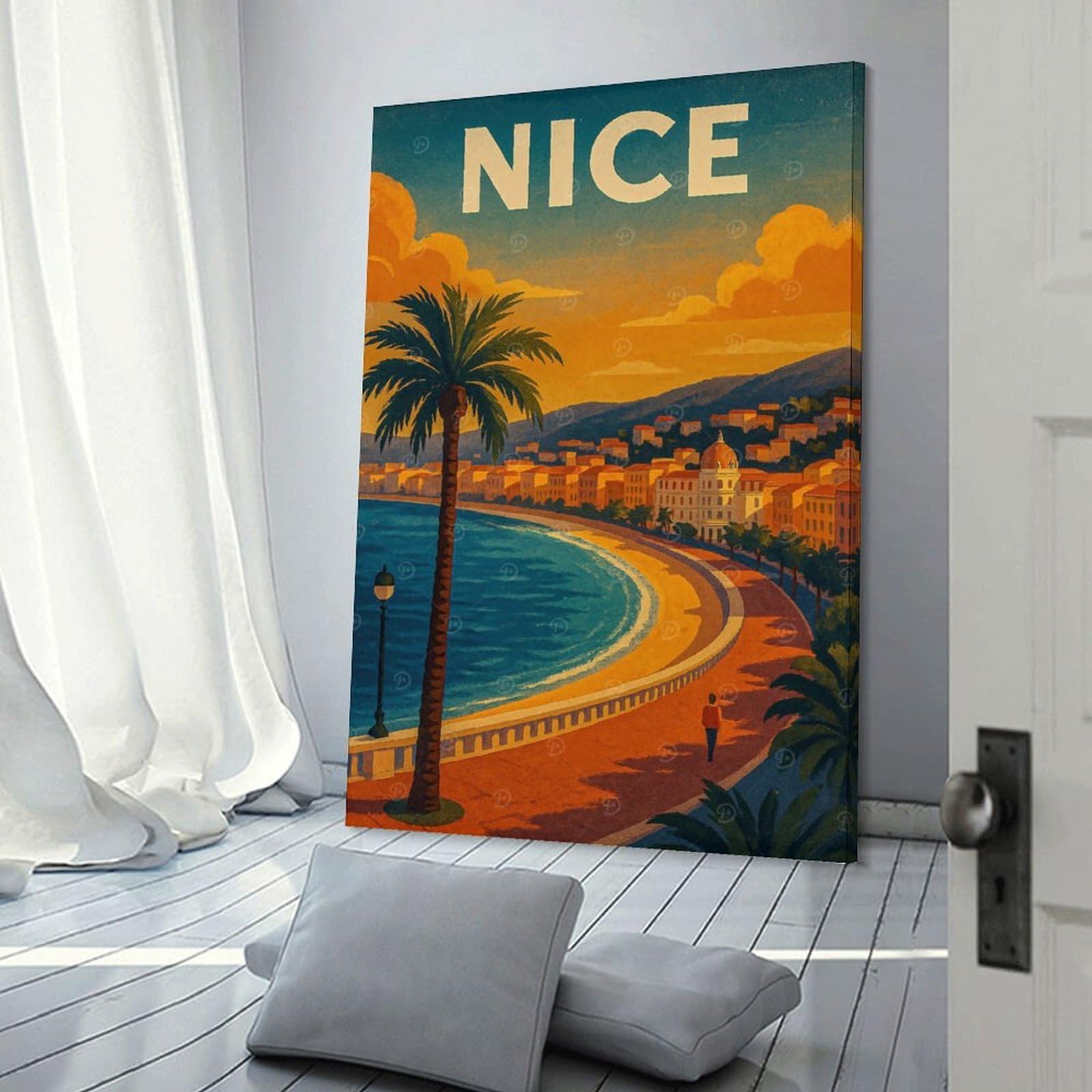 Junmoney Frame-Style-14 Nice, France Travel (4) Home Decor Wall Art, 24X36inch(60X90cm), For New Homes, Bedrooms Or Workspaces, Gift Idea For Housewarming And Birthdays
