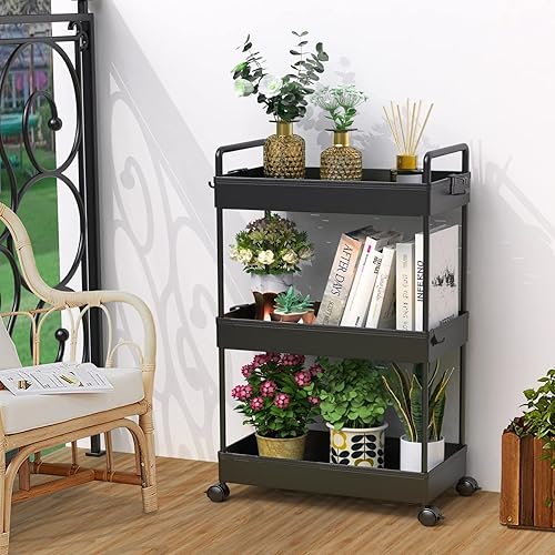 Miniatura 6 de SOLEJAZZ 3 Tier Rolling Storage Cart with Wheels Slim Craft Nail Makeup Snack Art Baby Utility Cart Organizer on 2 Lockable Wheels for Bathroom