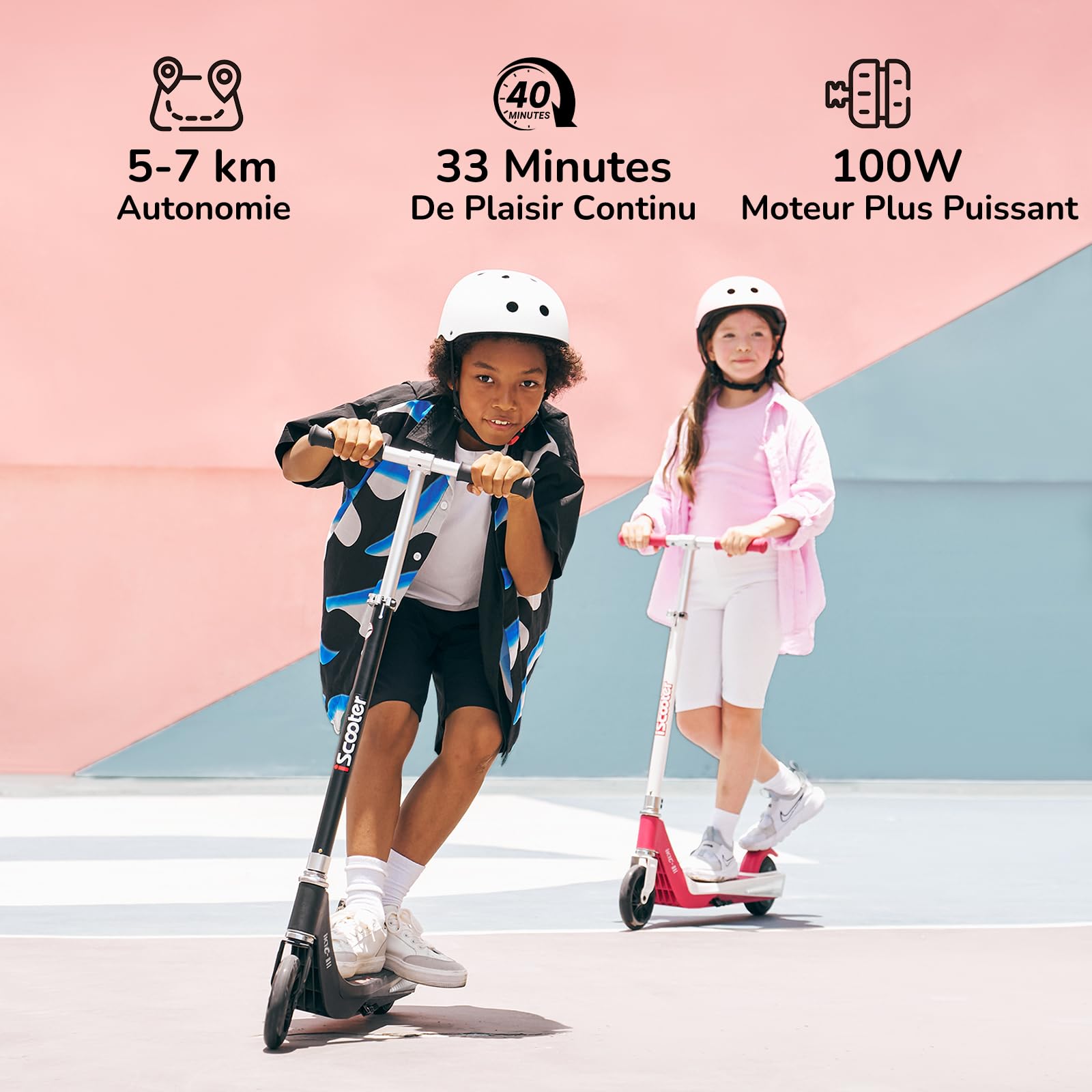 iScooter Trottinette Électrique Enfant 6-10 Ans,2 Vitesses 10/15 km/h,Roue Avant Lumineuse et LED Multicolores,Hauteur Réglable sur 3 Niveaux,Charge Max 50kg