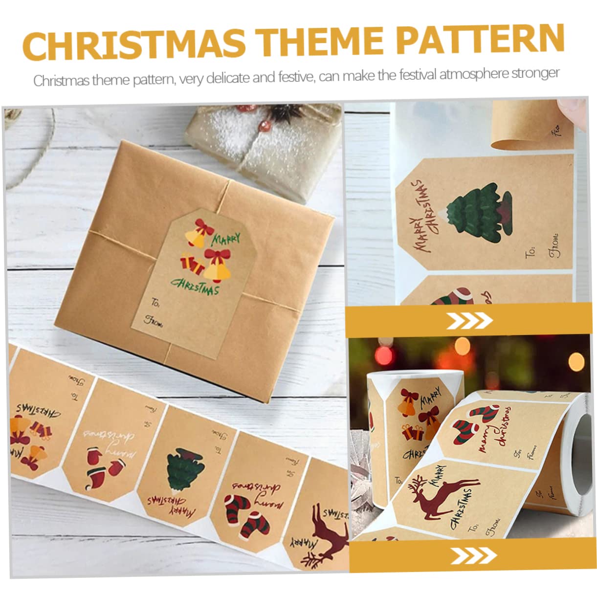 5 Rouleaux Autocollants de Noël etiquettes autocollantes étiquettes autocollantes porte-noms personnalisés autocollant d'emballage adhésif étiquettes de noël papier kraft