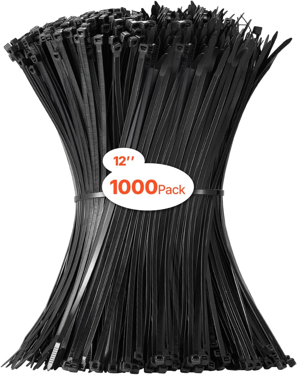 VEVOR 1000 Pack Cable Zip Ties, 12-inch Heavy Duty Cable Wire Ties with 50LBS High Tensile Strength, Multi-Purpose Self-Locking Nylon Tie Wraps, Heat & Cold Resistant for Indoor and Outdoor Use