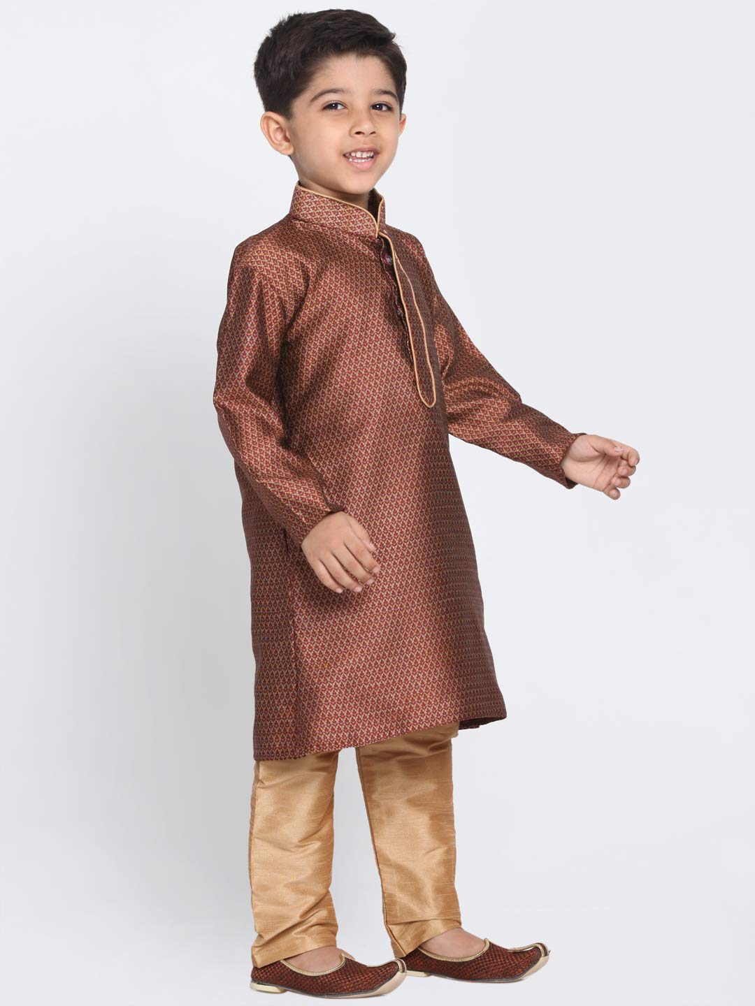 Jbn Creation Boys' Maroon And Rose Gold Silk Blend Kurta And Pyjama Set_Vasbk047Manprg_32