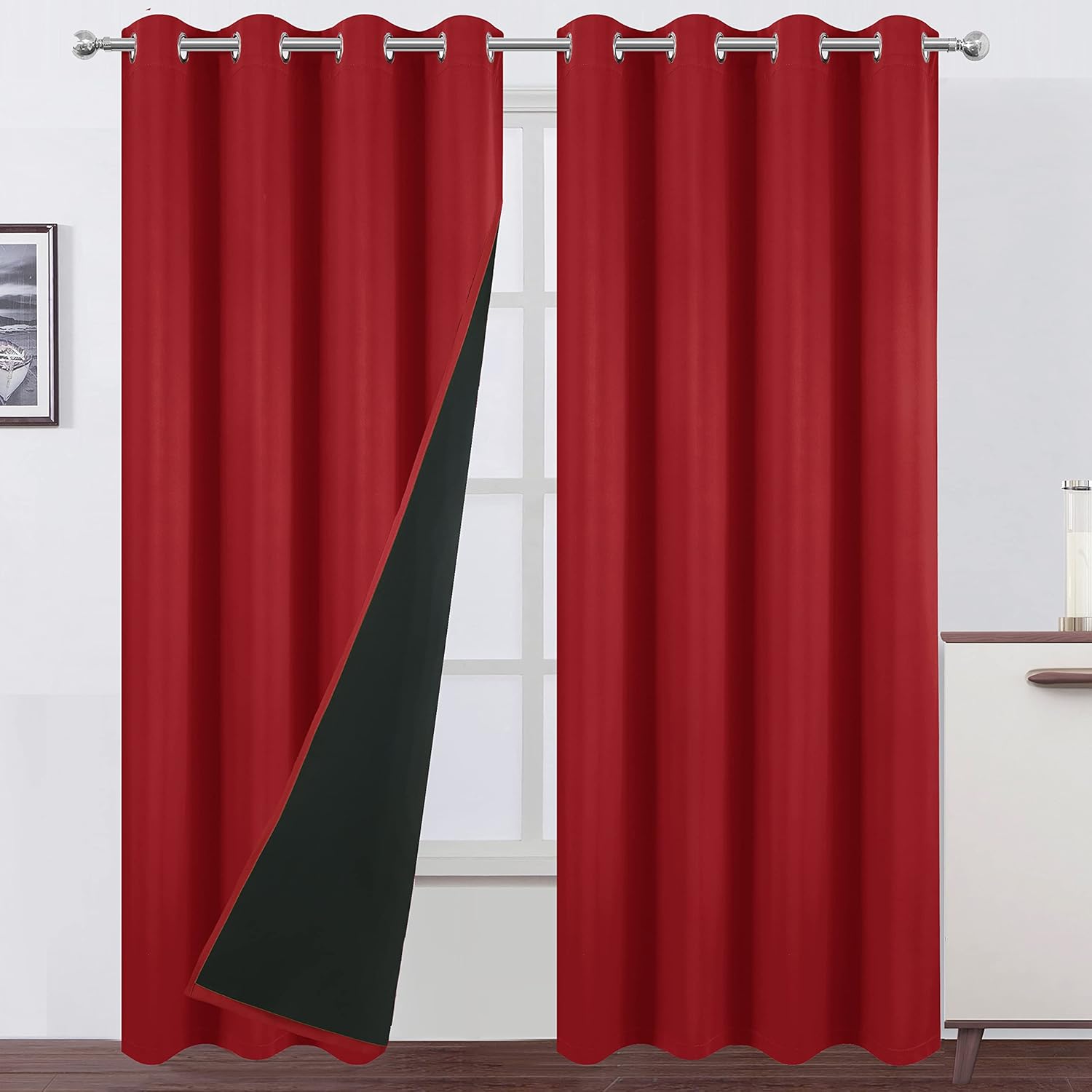LEMOMO 100 Blackout Curtains 52 x 84 Inch/Red Curtains 2 Panels with Black Lining