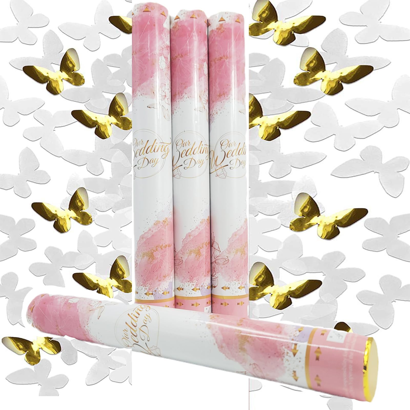 Hanwin 4 cañones de confeti para fiestas de cumpleaños, bodas, fiestas (rosa)