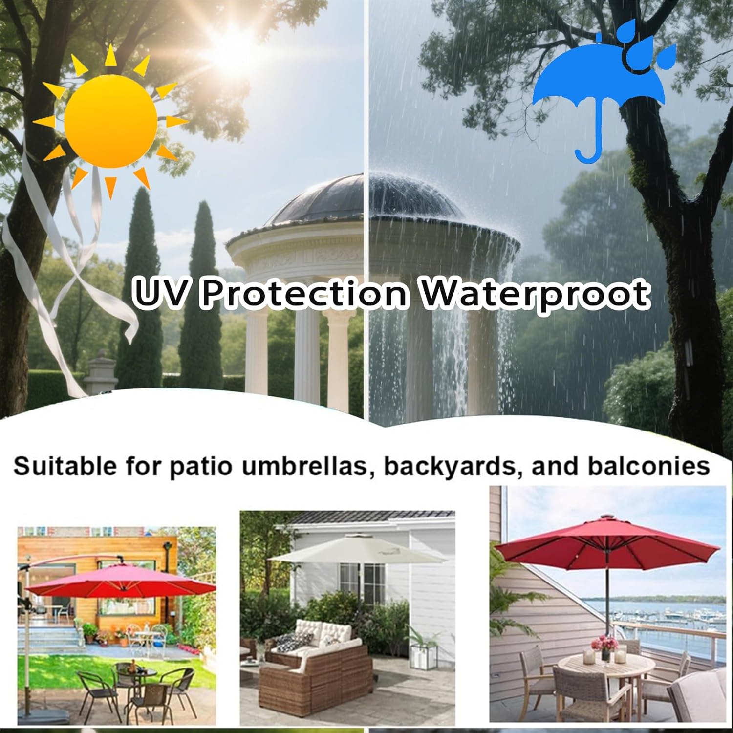 9/10 FT 6/8 Rib Umbrella Canopy Replacement Outdoor Market Patio Table Umbrella Strong And Thicck Canopy Cover For Backyard Garden Courtyard Swimming Pool Lawn (Canopy ONLY)