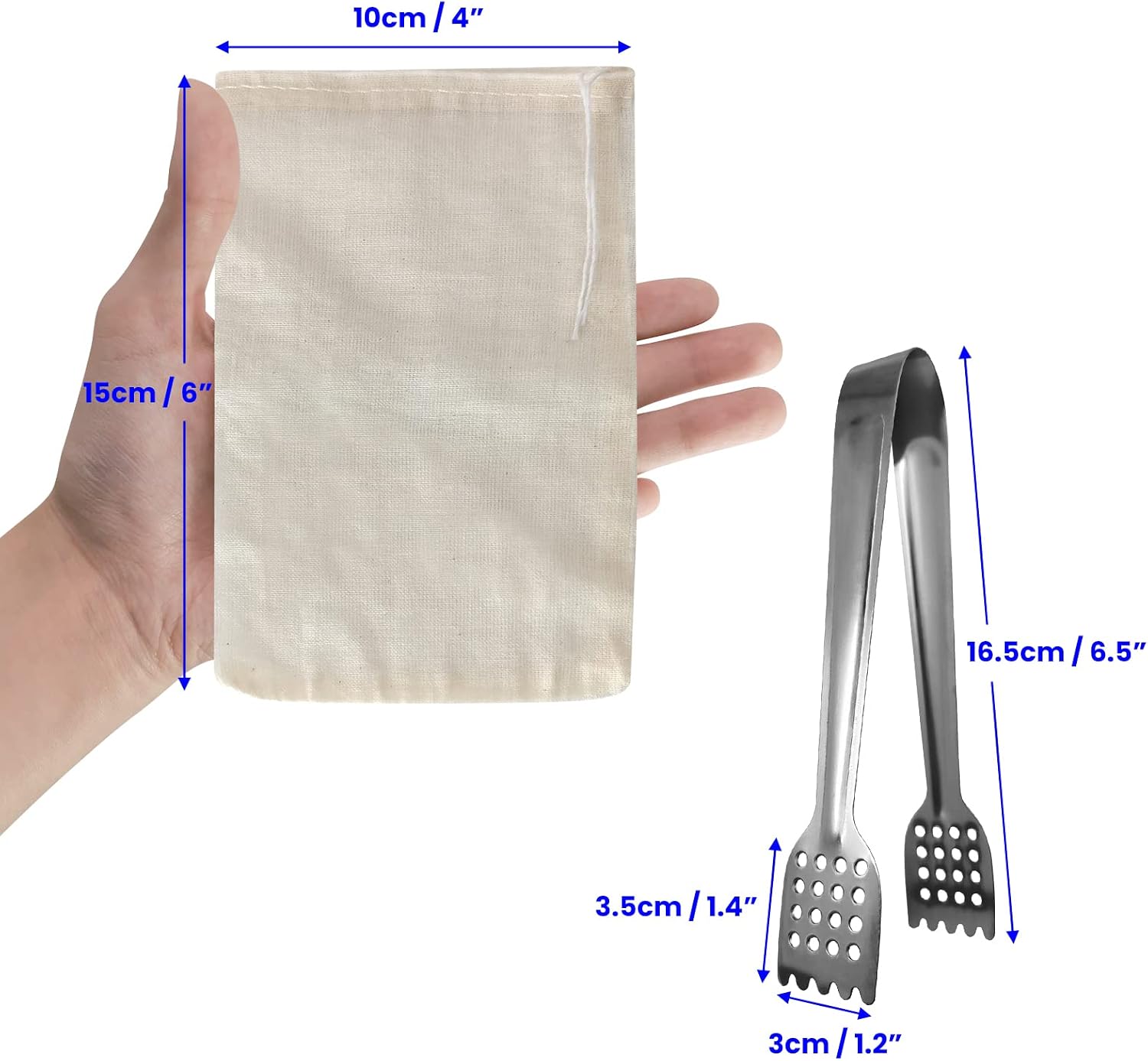 SNAIL GARDEN 55Pack Reusable Drawstring Bags for Cooking, Soup Gravy Broth Stew Bags with 1 Squeezer Tong, Cheesecloth Spice Bags for Straining, Muslin Bags for Herbs Tea Coffee Bath, 4 x 3 inches