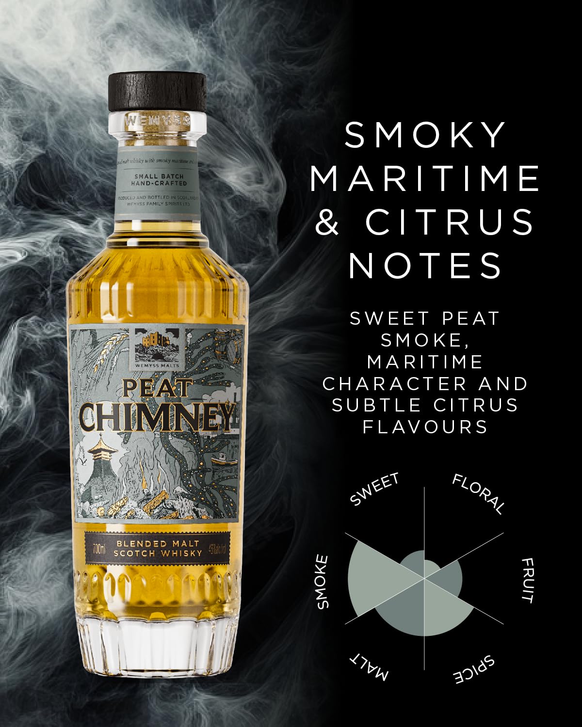 Peat Chimney Wemyss Malts Blended Scotch Whisky mit Geschenkverpackung (1 x 0.7 l)
