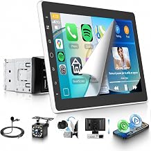VECHTEL 2026 Upgrade 10.1 IPS Rotatable Car Stereo, Single Din Touchscreen Radio with Wireless Carplay&Android Auto, Backup Camera/Bluetooth/USB/FM/RDS/Mirror Link/SWC/EQ