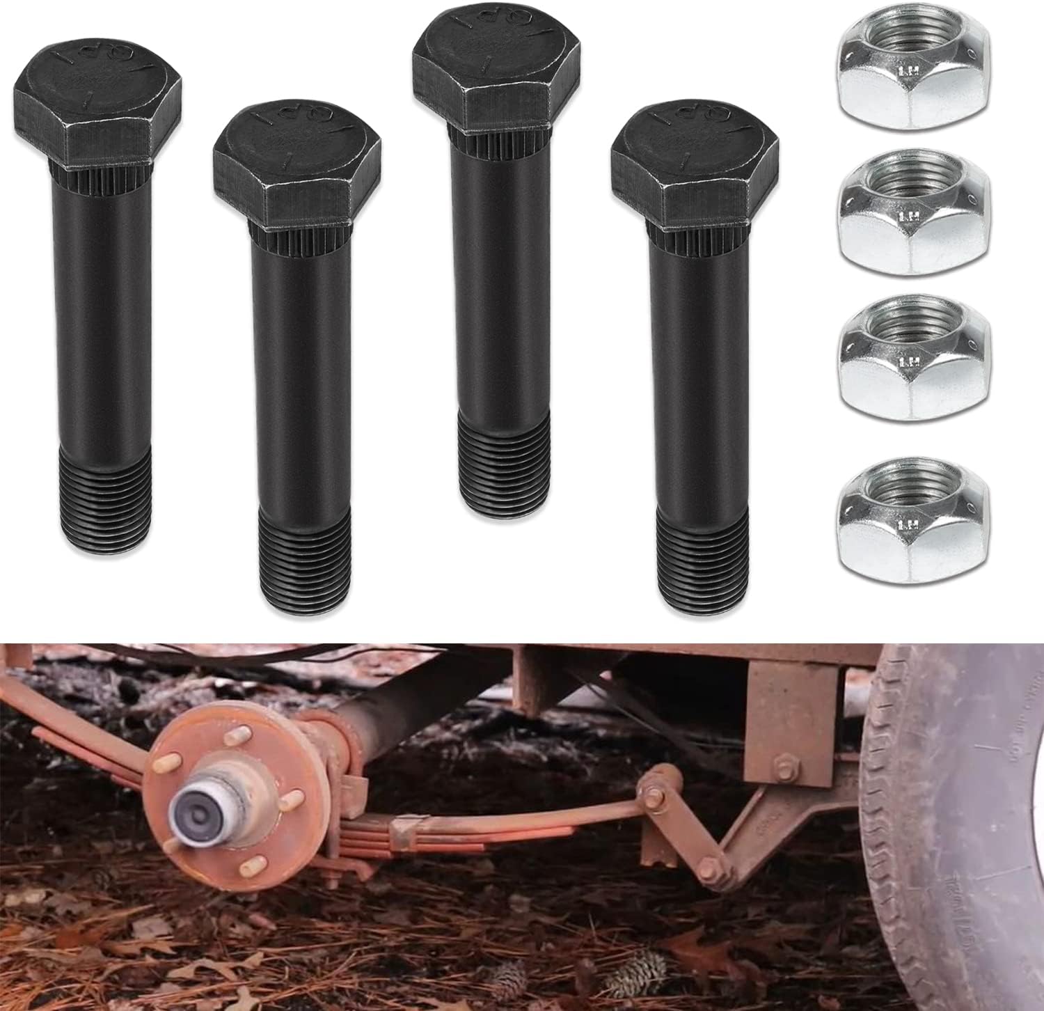 4 Pack 9/16"-18 x 3" Long Trailer Leaf Spring Shackle Bolts w/Lock Nuts, fit for 1-3/4” Wide Leaf Spring & Double Eye Leaf Springs, for 2,000lb and 3,500lb Axles