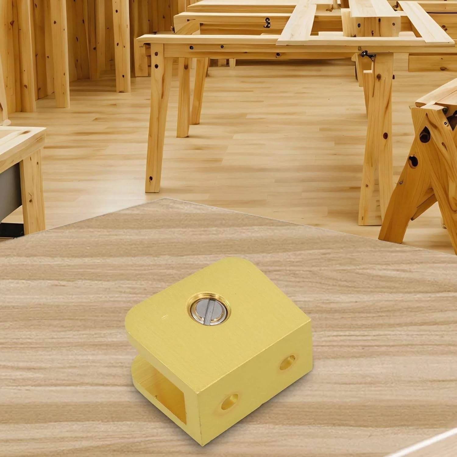 Glass Shelf Brackets 2pcs Copper Gold Adjustable Glass Clip Holder Thick Support for Display Shelves(Big)