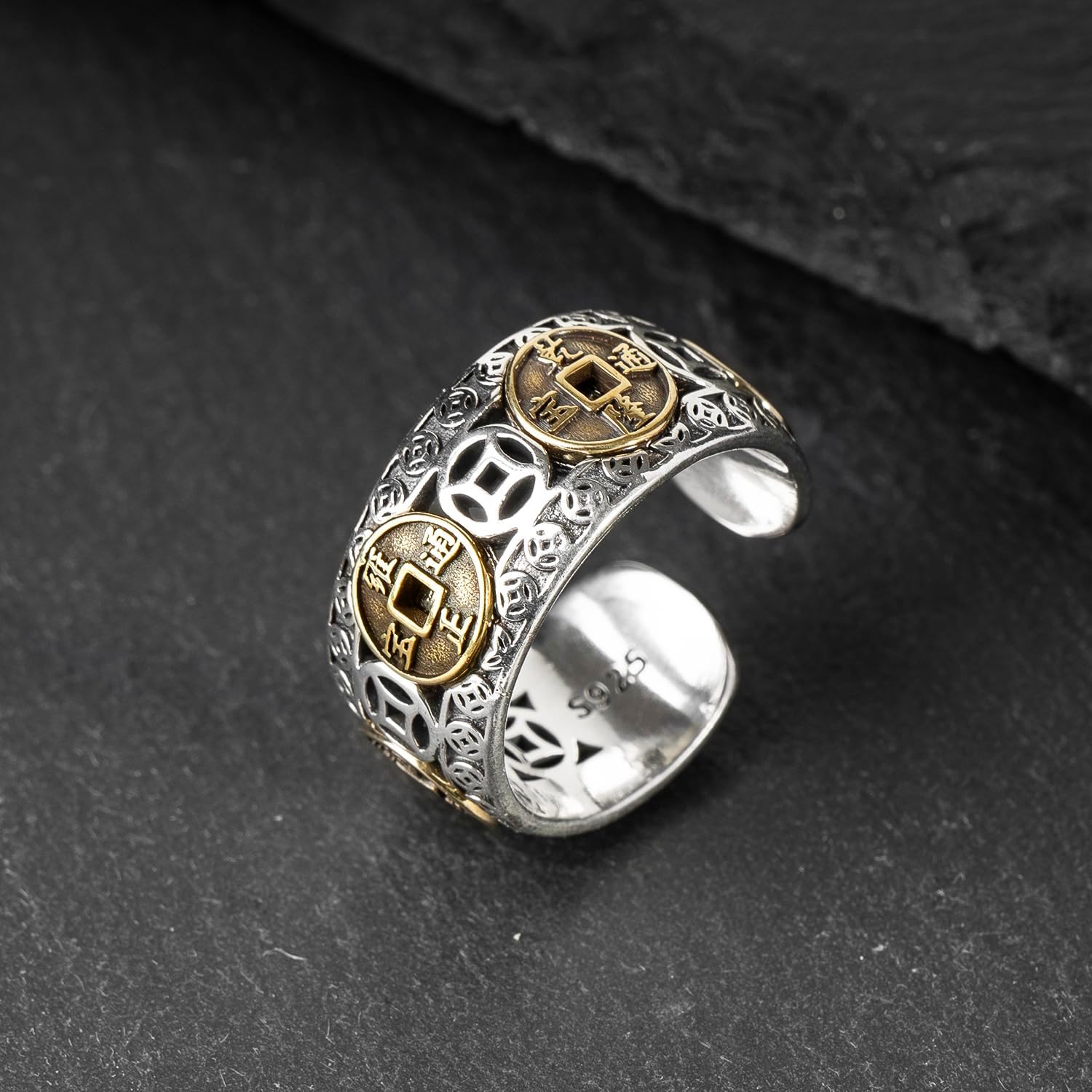 Feng Shui Coin Rings 925 Sterling Silver Lucky Wealth Money Ring Band for Men Women for Attracting Fortune Success - Image 5