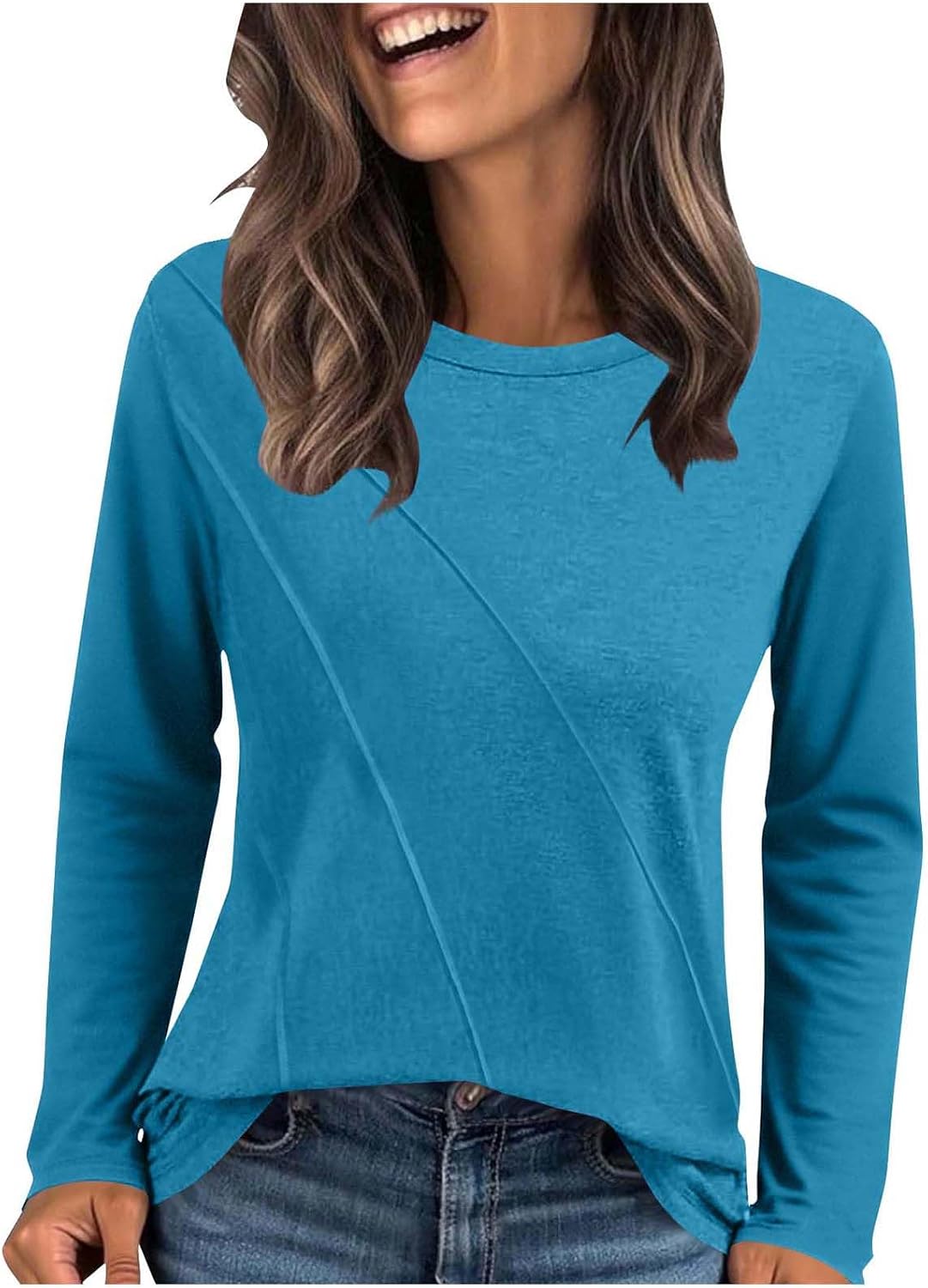 Women’s Long Sleeve T Shirts Crewneck Pleated Loose Shirts Casual Winte Fall T Shirt Fashion Tee Tops