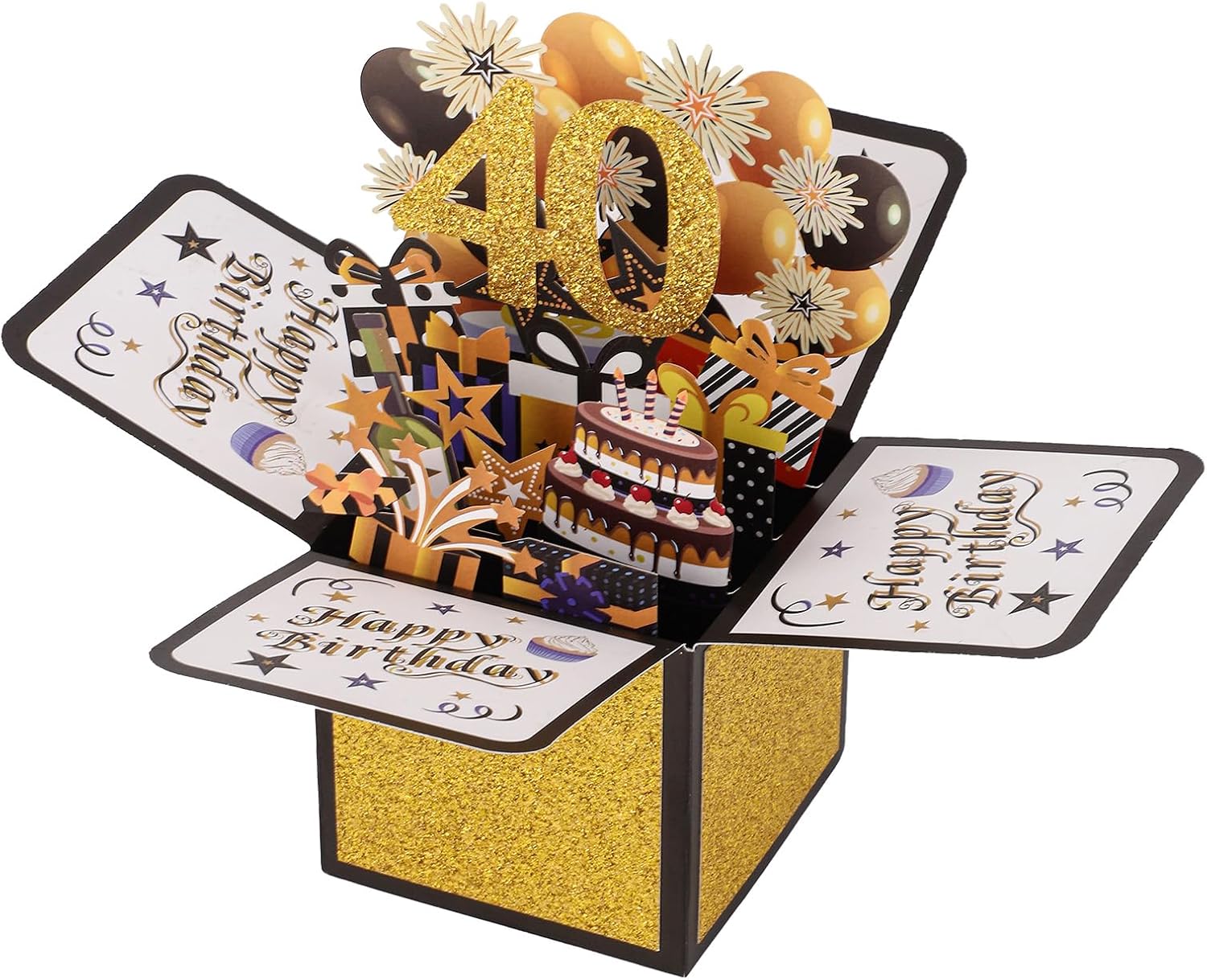 Happy 40th Birthday Pop-Up Card, Happy Birthday 3d Cards Boxed Birthday Card Birthday Gifts Box 3d Greeting Card Birthday Gift Card for Wife Husband Men Women