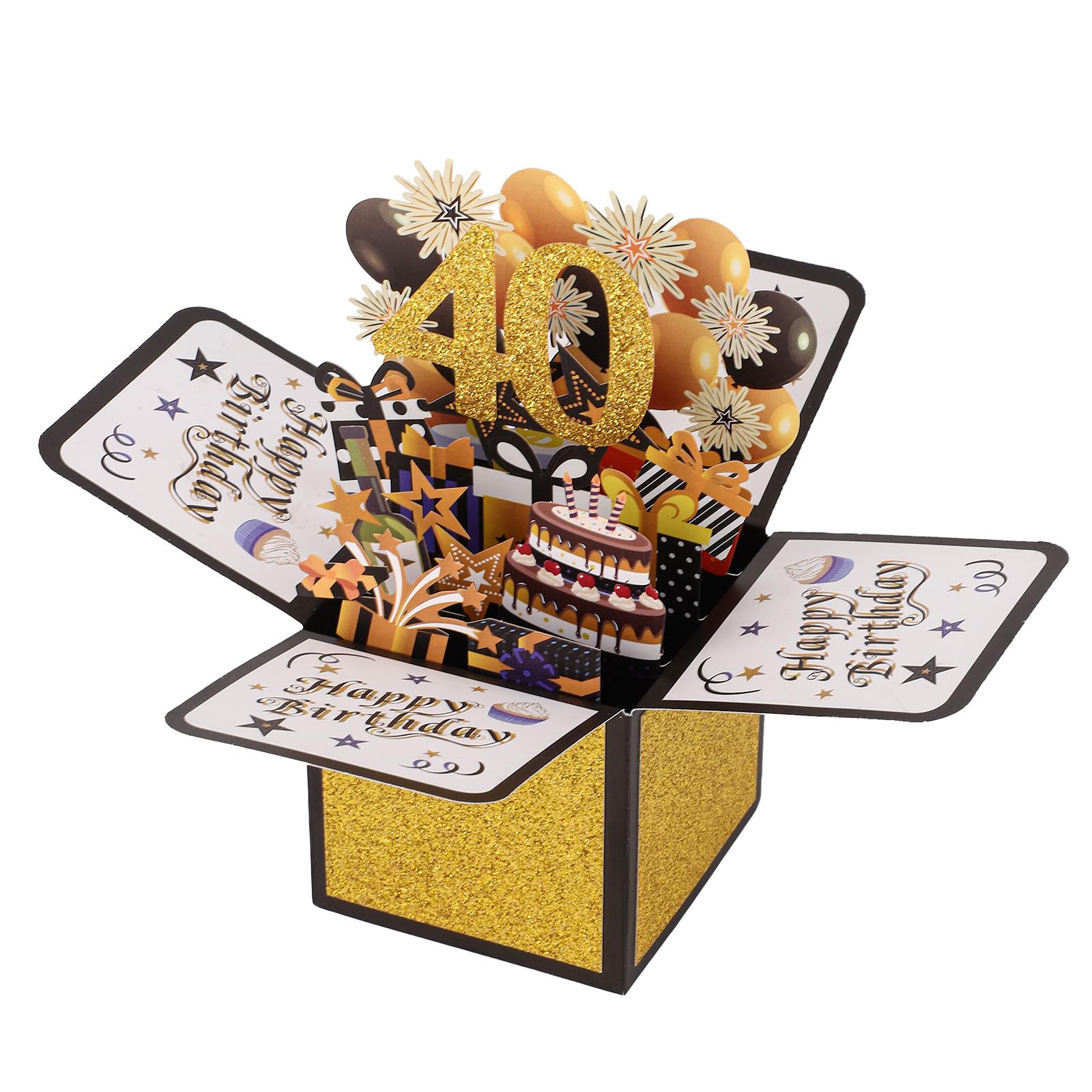 NQEUEPN Happy 40th Birthday Pop-Up Card, Happy Birthday 3d Cards Boxed Birthday Card Birthday Gifts Box 3d Greeting Card Birthday Gift Card for Wife