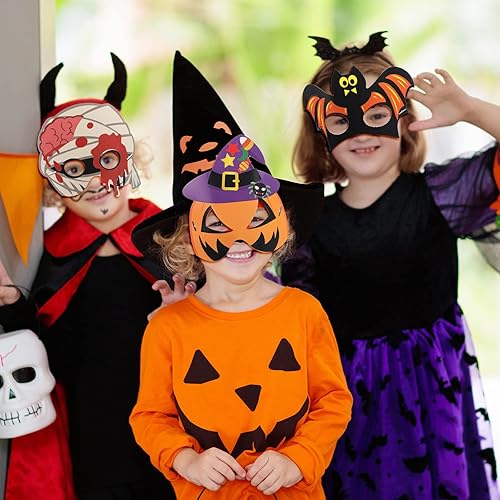 Miniatura 6 de Capoda Kit de manualidades de máscara de Halloween de 24 piezas para niños, máscara de papel de bruja de calabaza, pirata, manualidades para