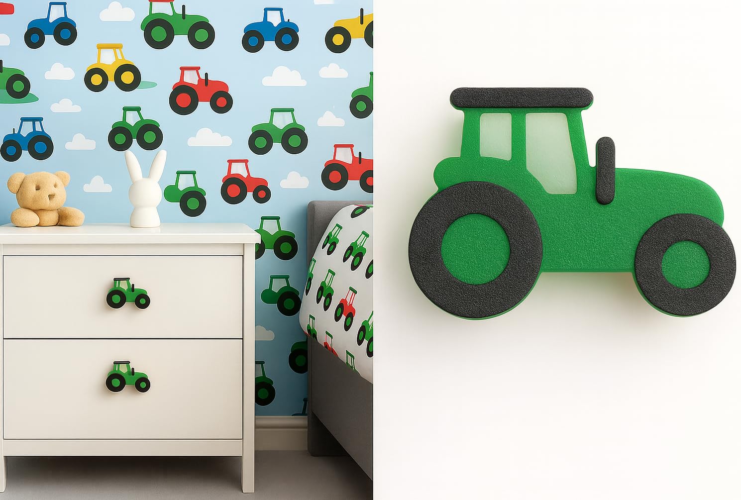 6-Pack Tractor Theme Children’s Door Knobs – Pull Handles for Drawers & Cupboards – Nursery, Playroom, Bedroom Decor (4.3cm x 6.5 cm) Green