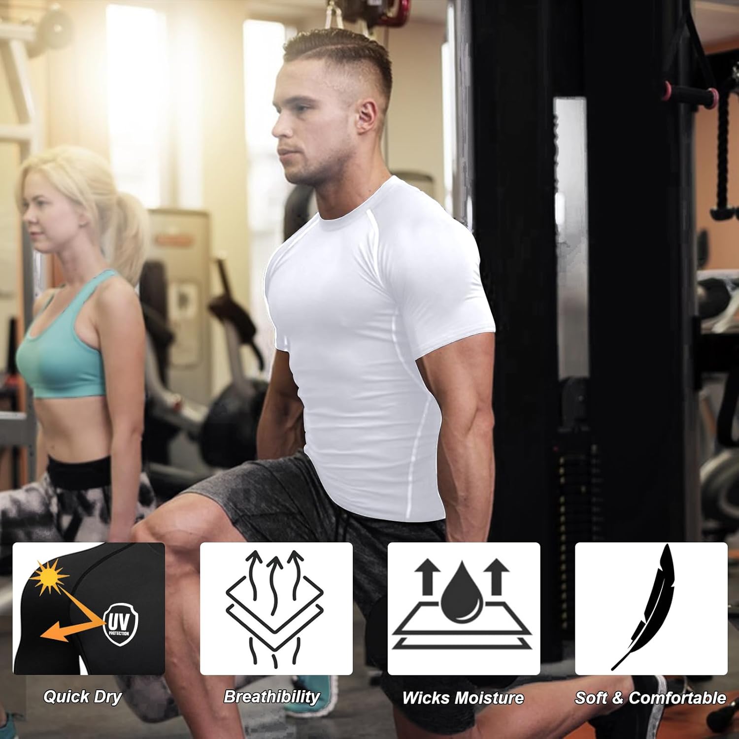 HYCOPROT Men's Compression Shirts Short Sleeve Athletic Workout T-Shirt Cool Dry Sports Baselayer Running Undershirts Tops - Image 6