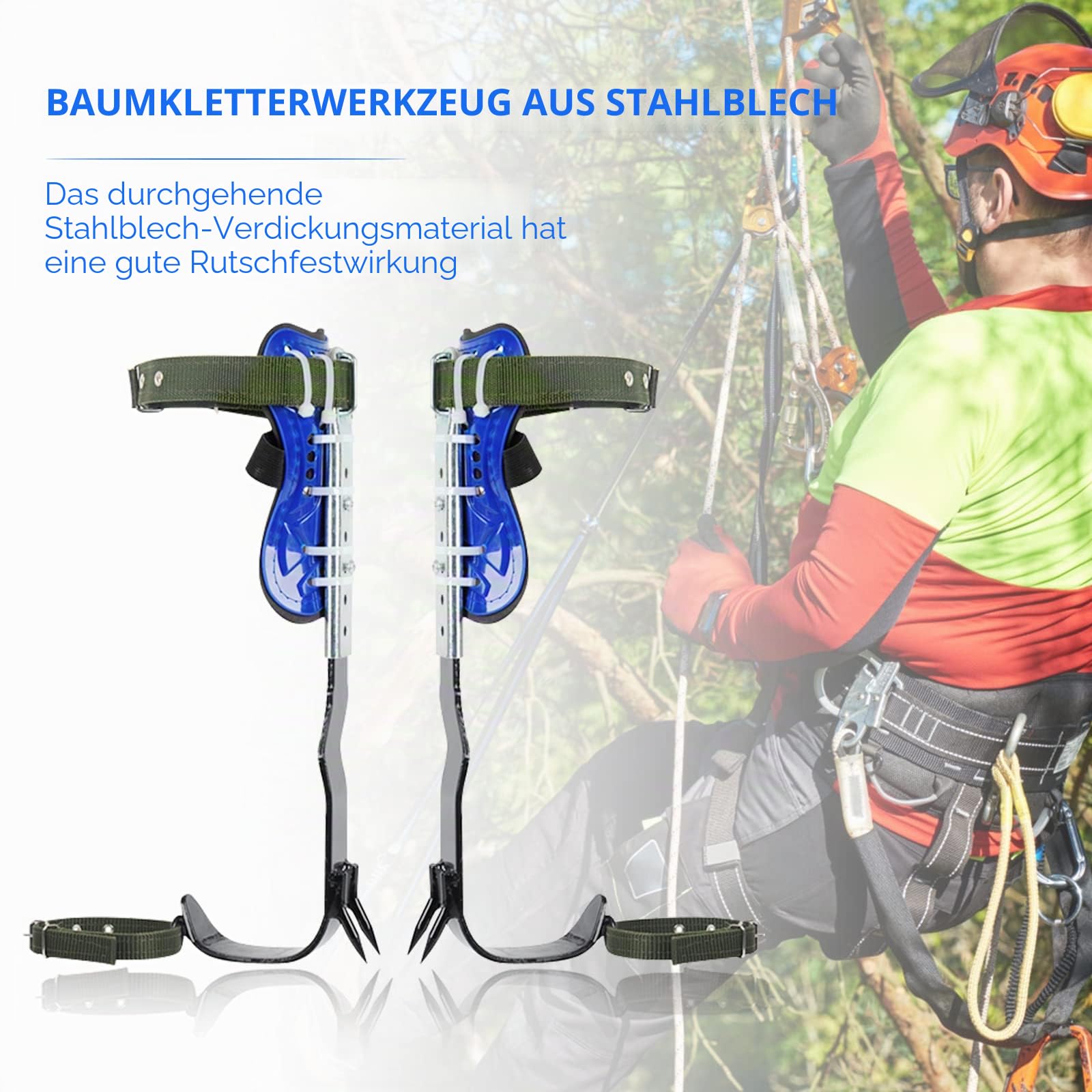 Baumkletterbaumspikes Tree Climbing Tree Spikes mit 2 Zahnrädern und 5-Punkt-Sicherheitsgurten, Klettern von Bäumen Steigeisen Tree Climber Set Verstellbare Wadenhöhe